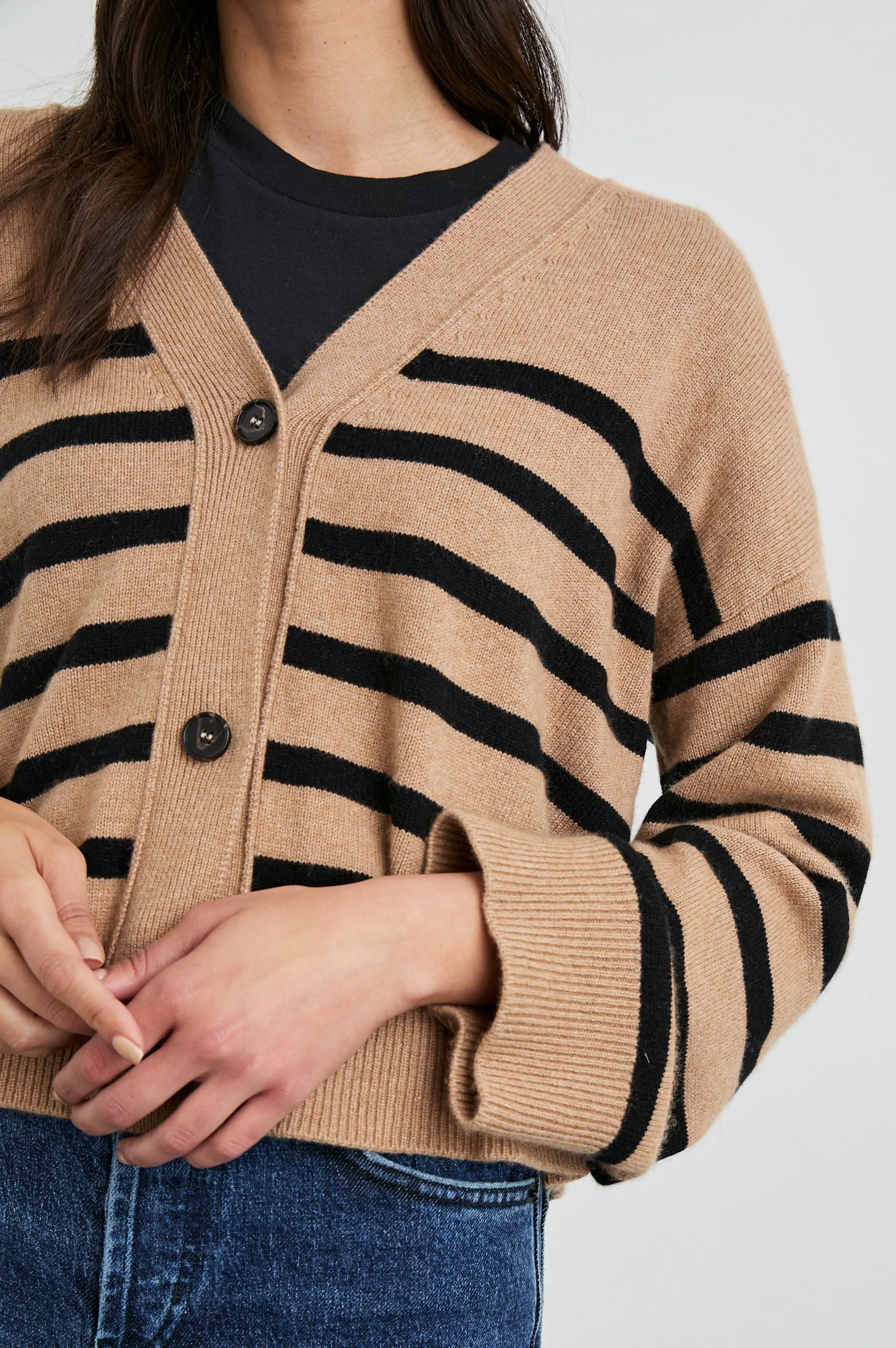 GENEVA CARDIGAN - CAMEL BLACK STRIPE Rails