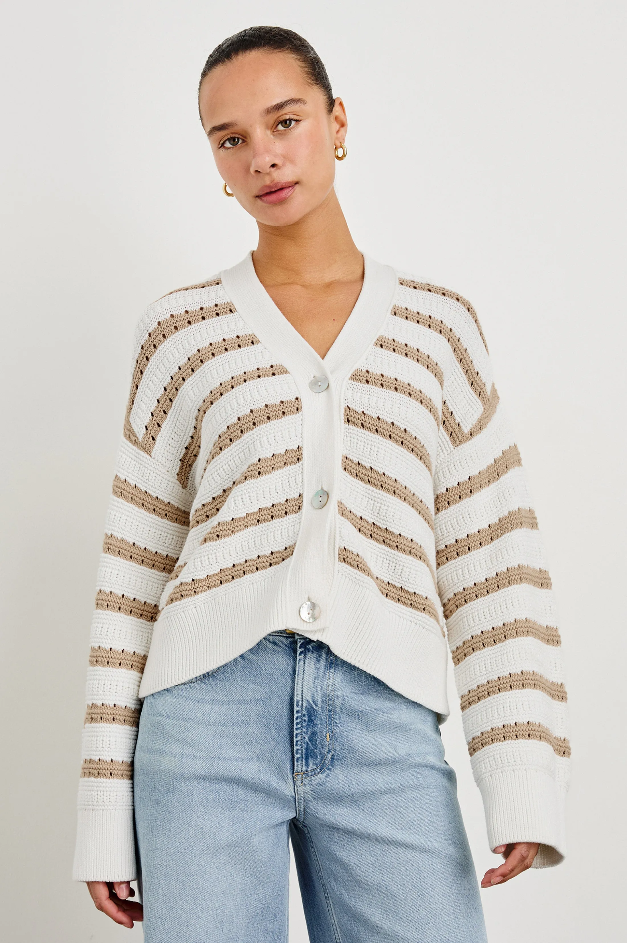 GENEVA CARDIGAN - IVORY OAT STRIPE Rails