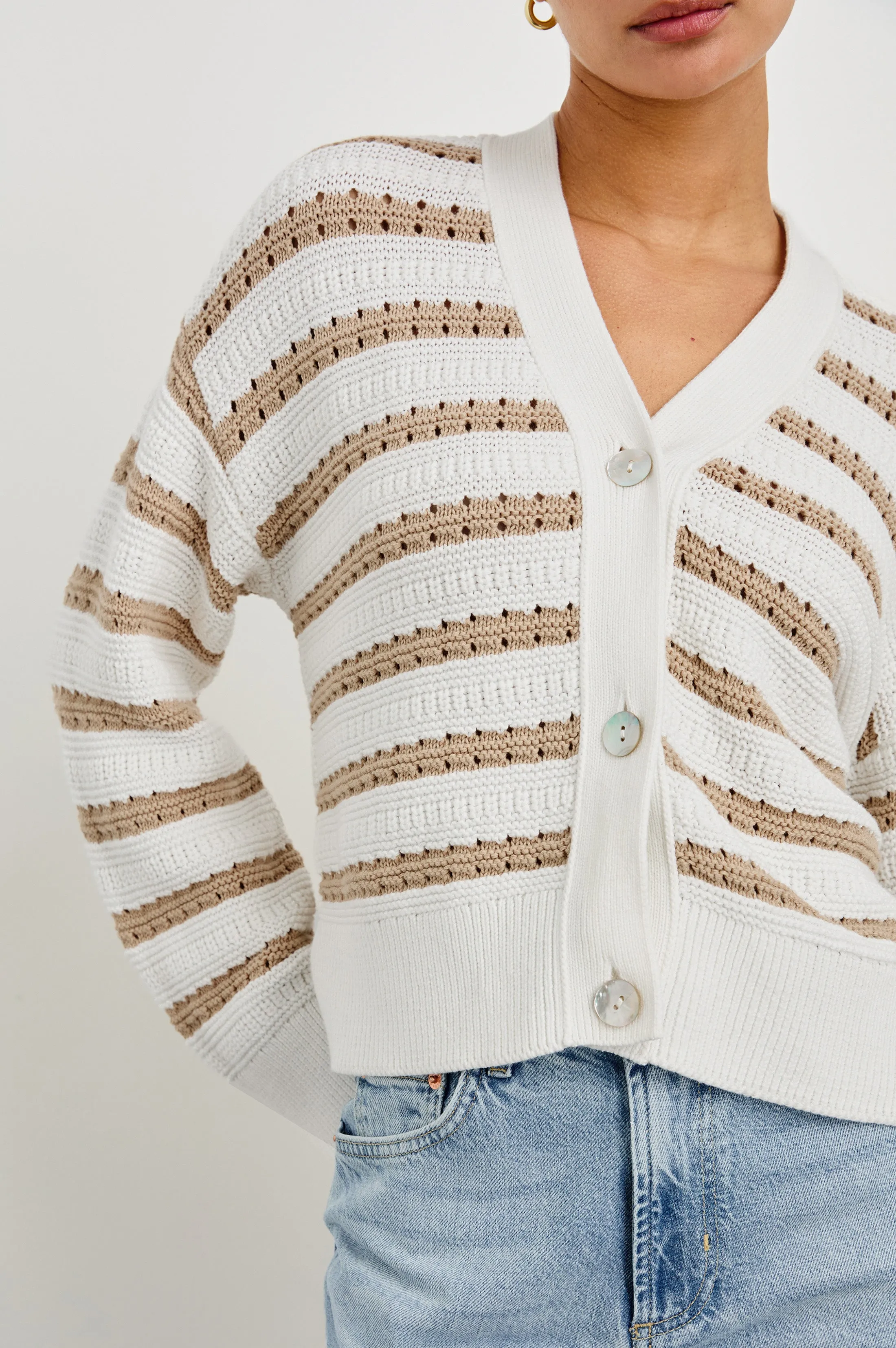 GENEVA CARDIGAN - IVORY OAT STRIPE Rails