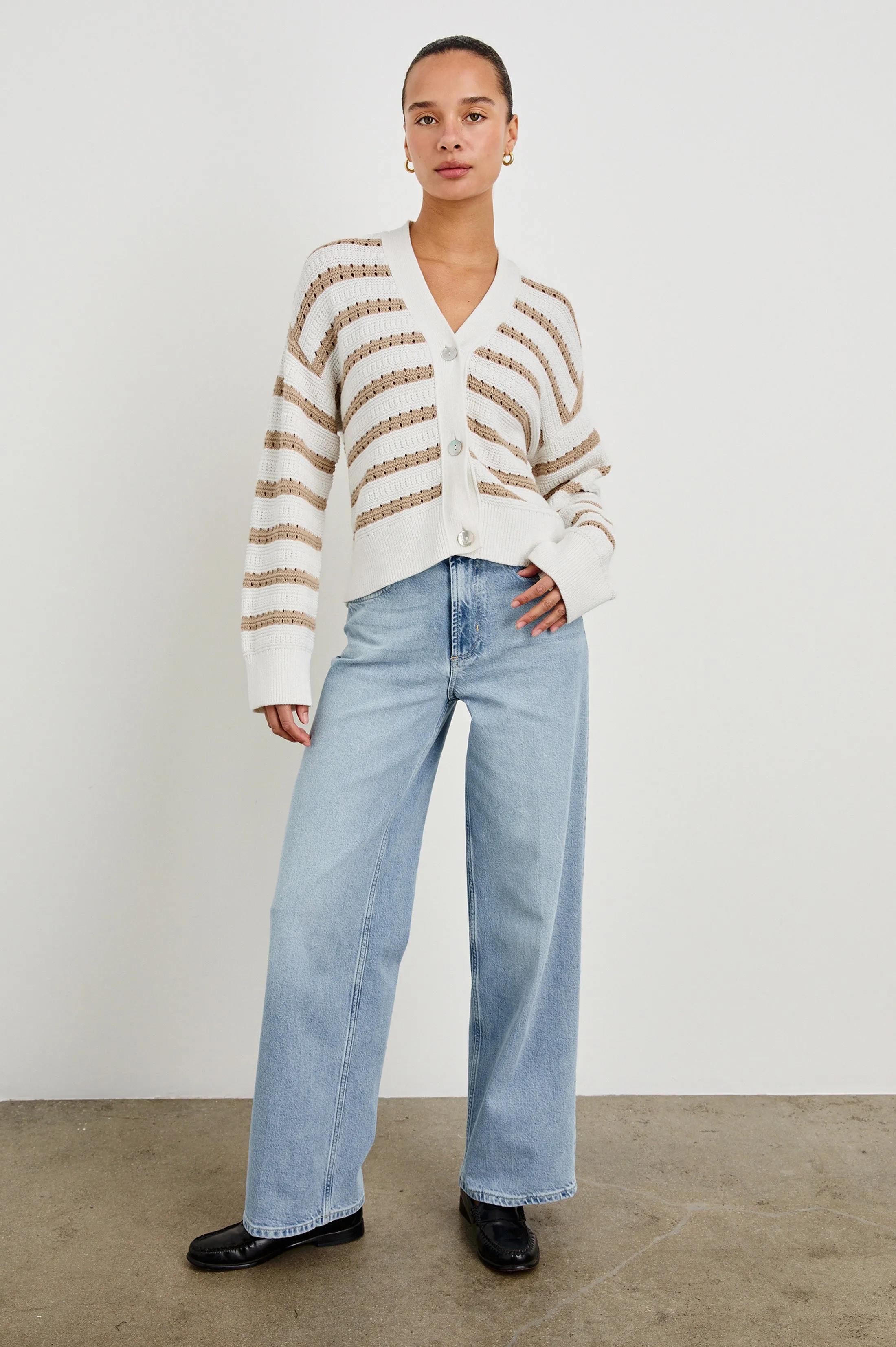 GENEVA CARDIGAN - IVORY OAT STRIPE Rails