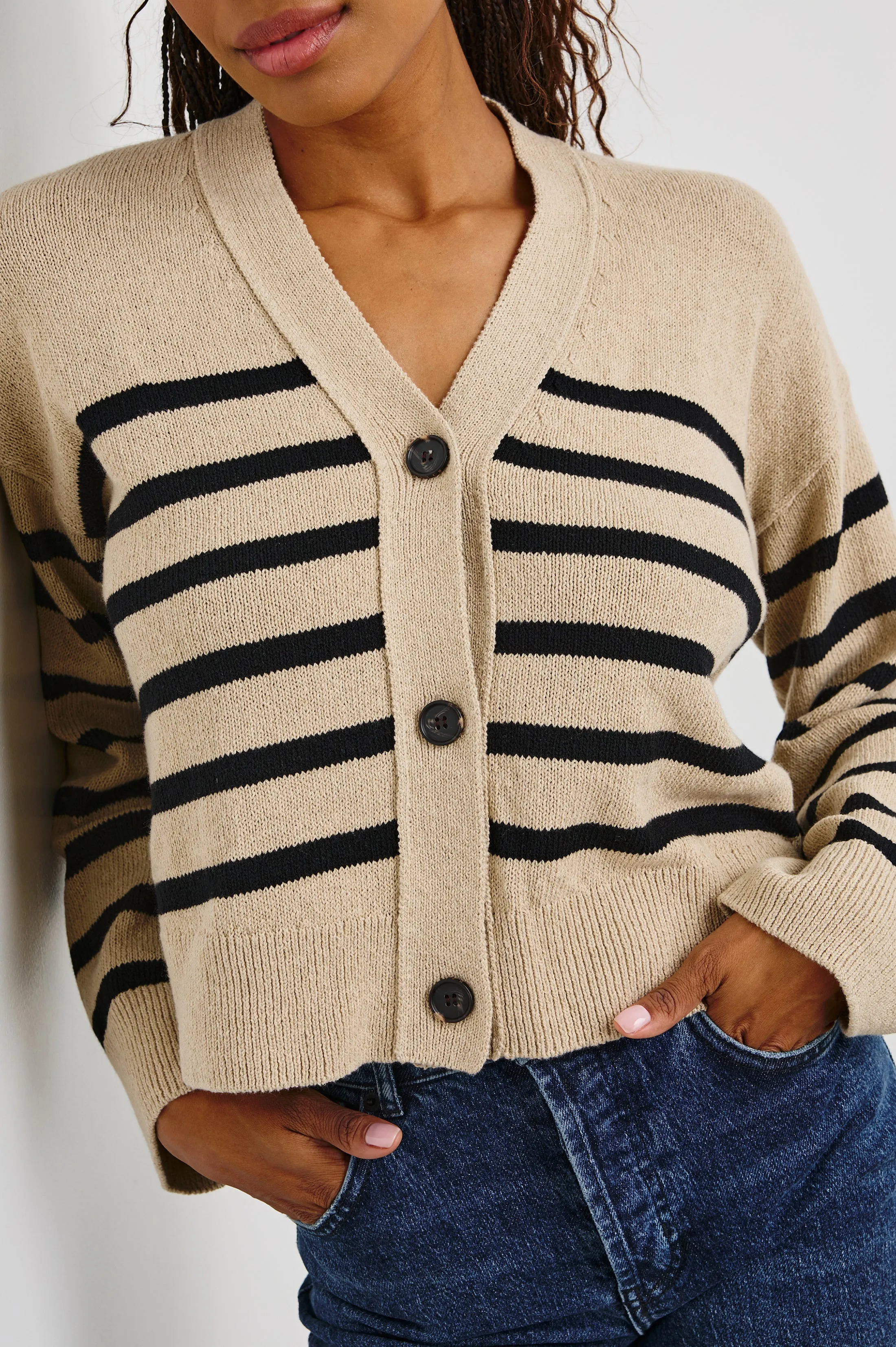 GENEVA CARDIGAN - OATMEAL BLACK STRIPE Rails