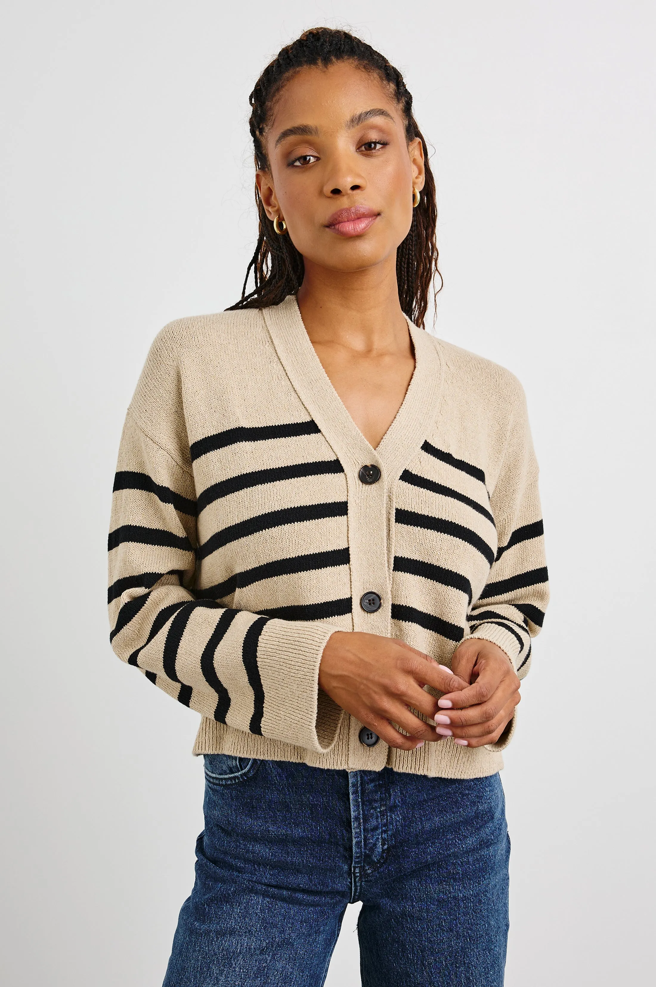 GENEVA CARDIGAN - OATMEAL BLACK STRIPE Rails