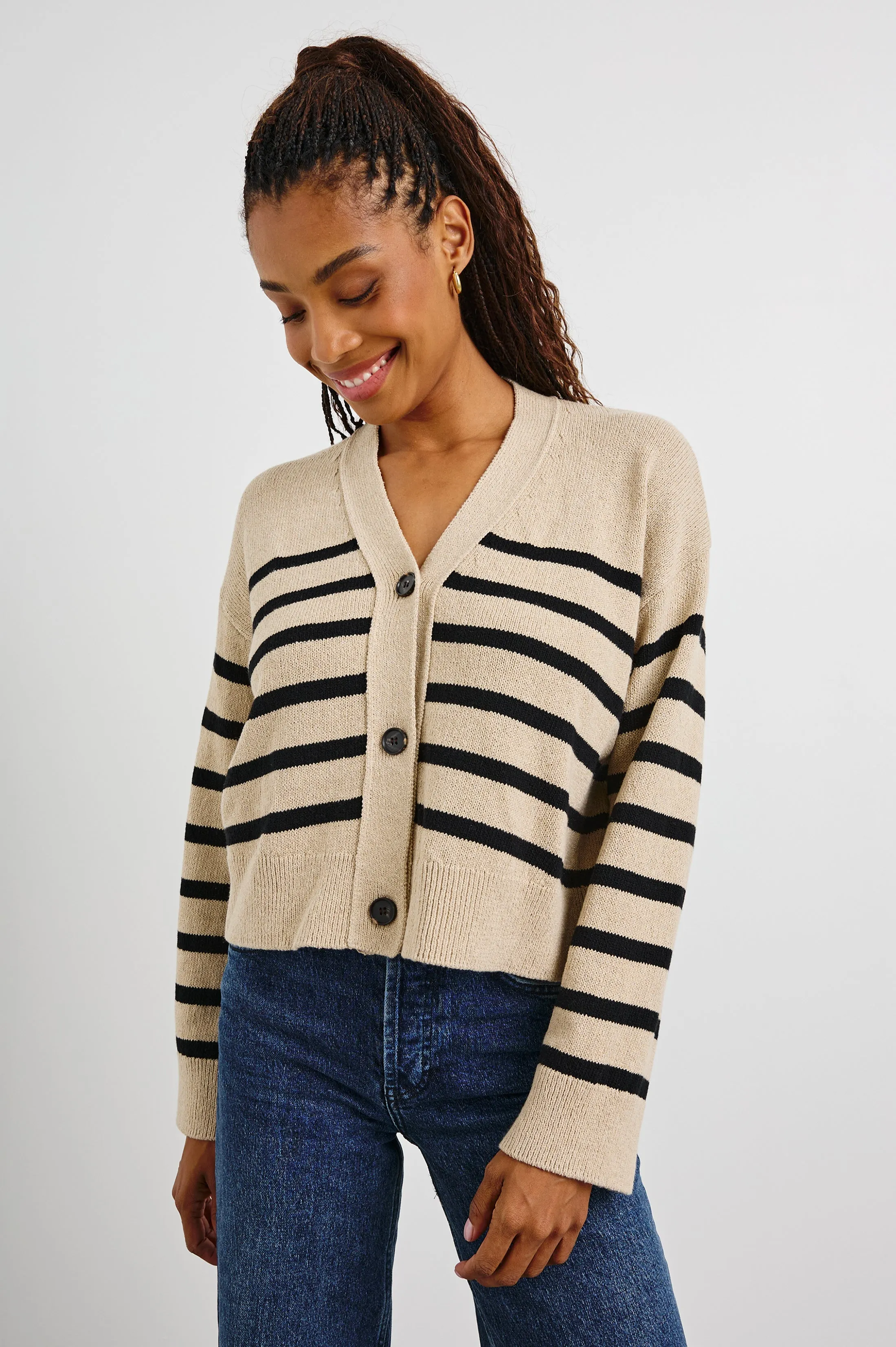 GENEVA CARDIGAN - OATMEAL BLACK STRIPE Rails