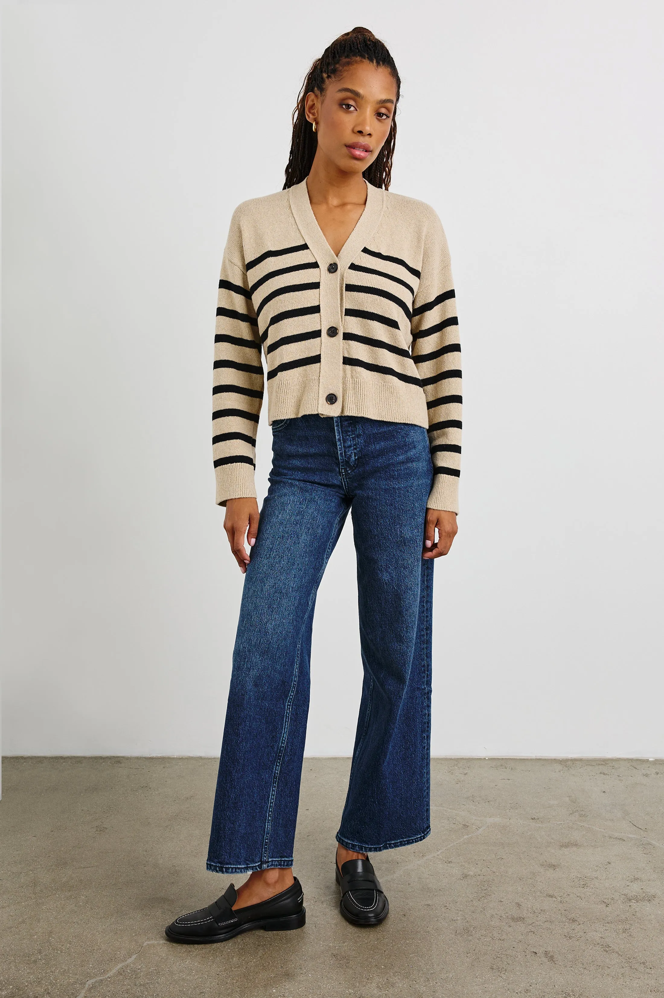 GENEVA CARDIGAN - OATMEAL BLACK STRIPE Rails