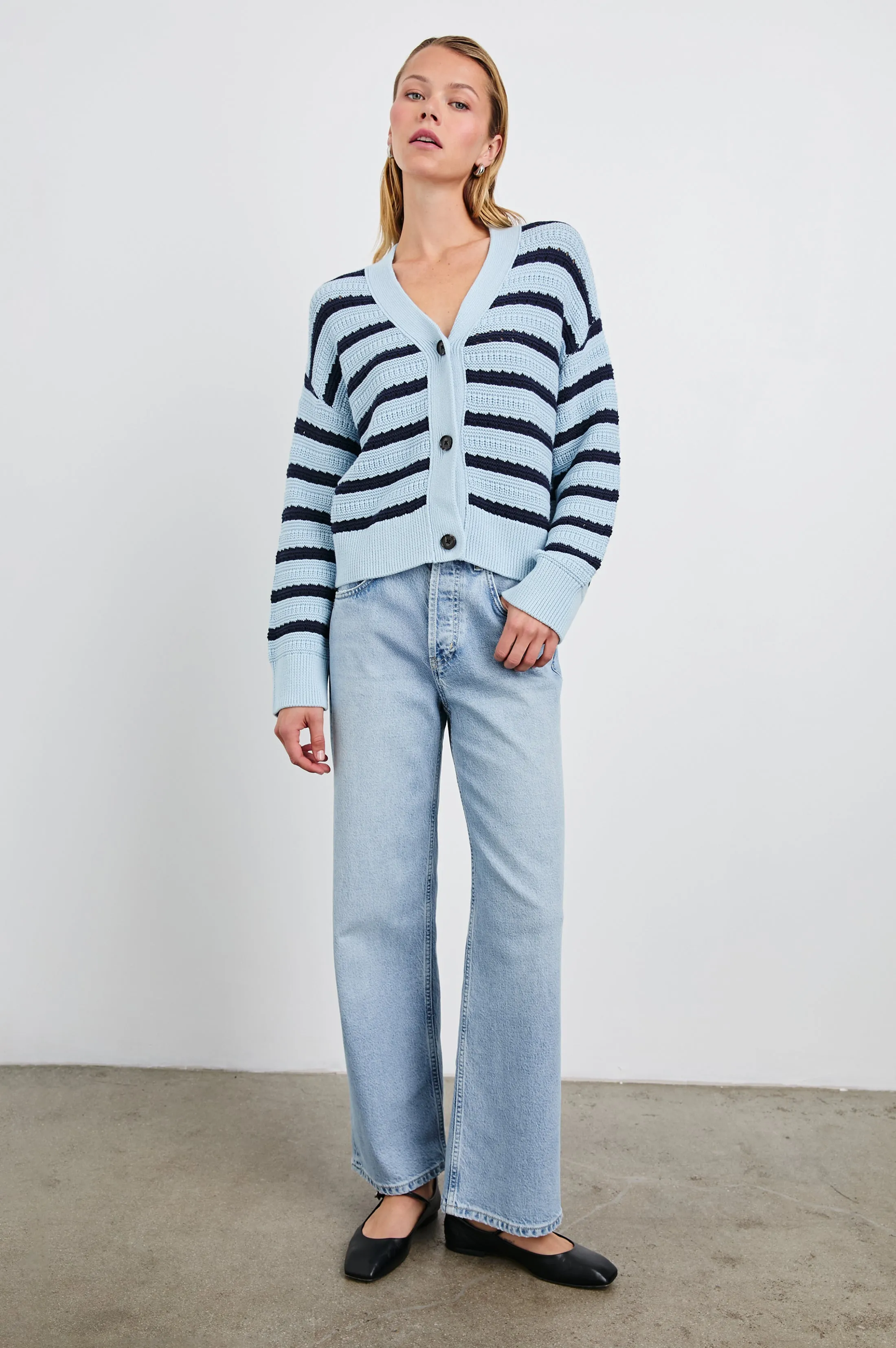 GENEVA CARDIGAN - SKY NAVY STRIPE Rails