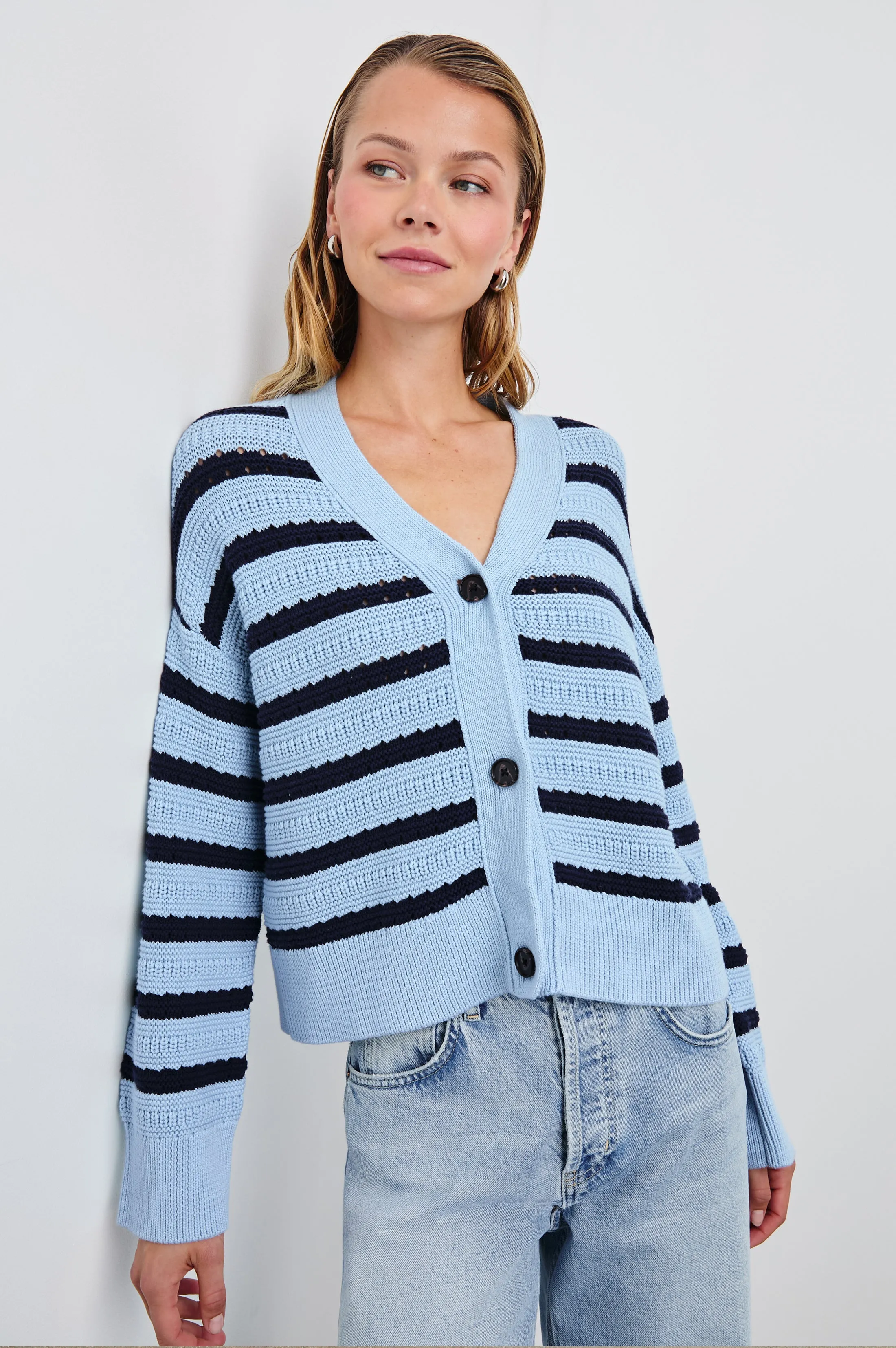 GENEVA CARDIGAN - SKY NAVY STRIPE Rails