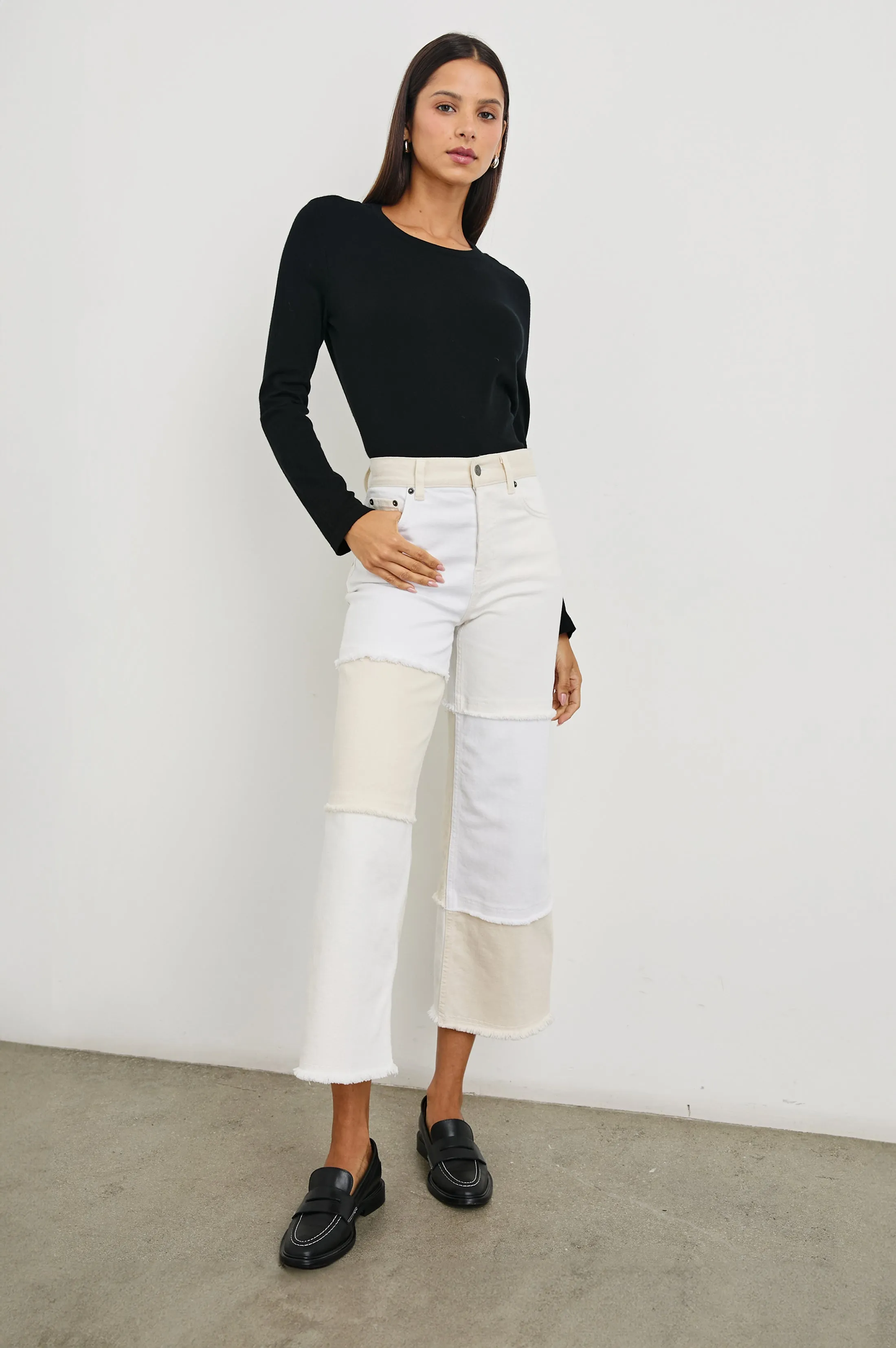 GETTY CROP WIDE LEG - ECRU PATCHWORK Rails