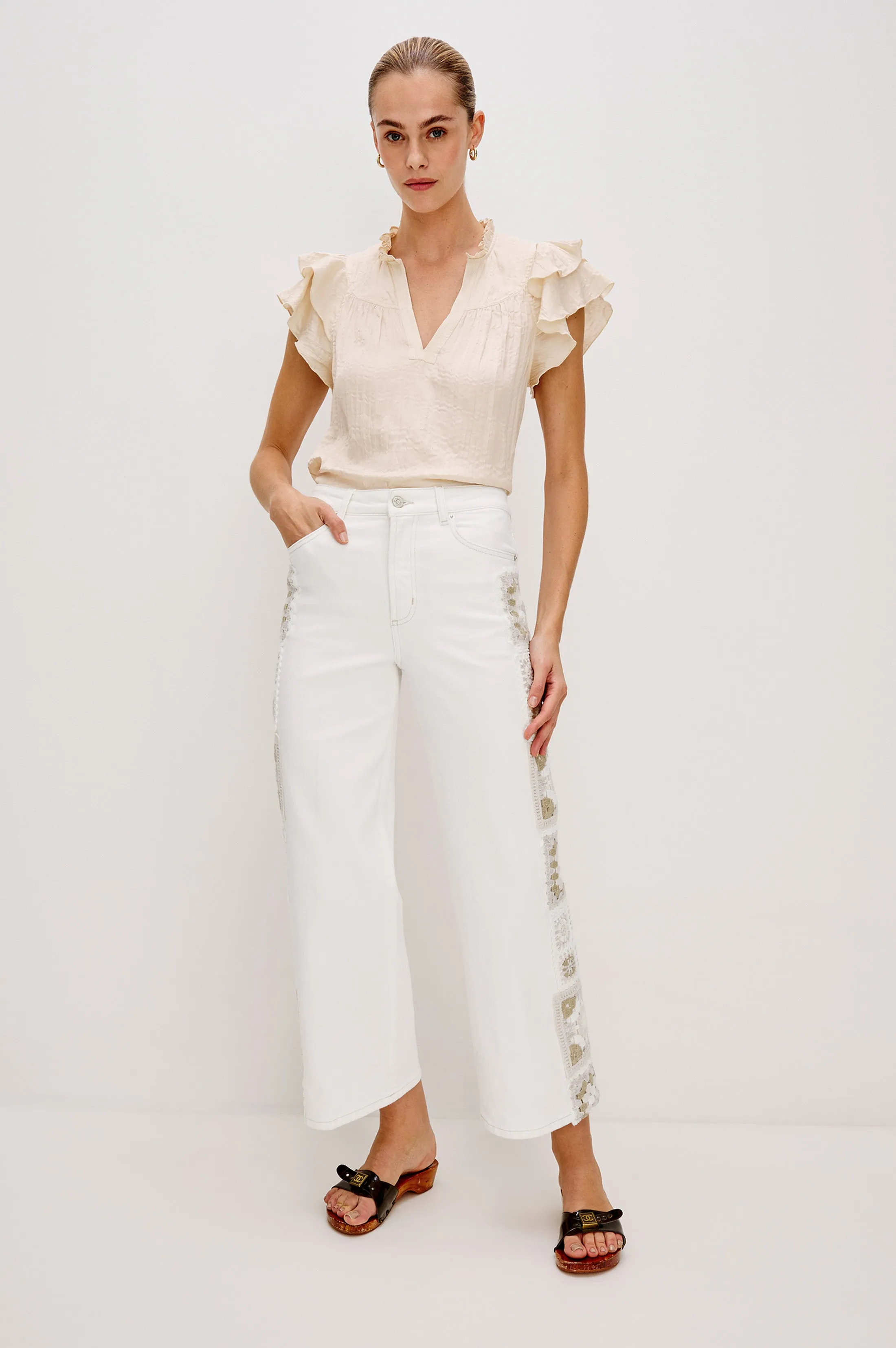GETTY CROP WIDE LEG - VINTAGE ECRU CROCHET Rails