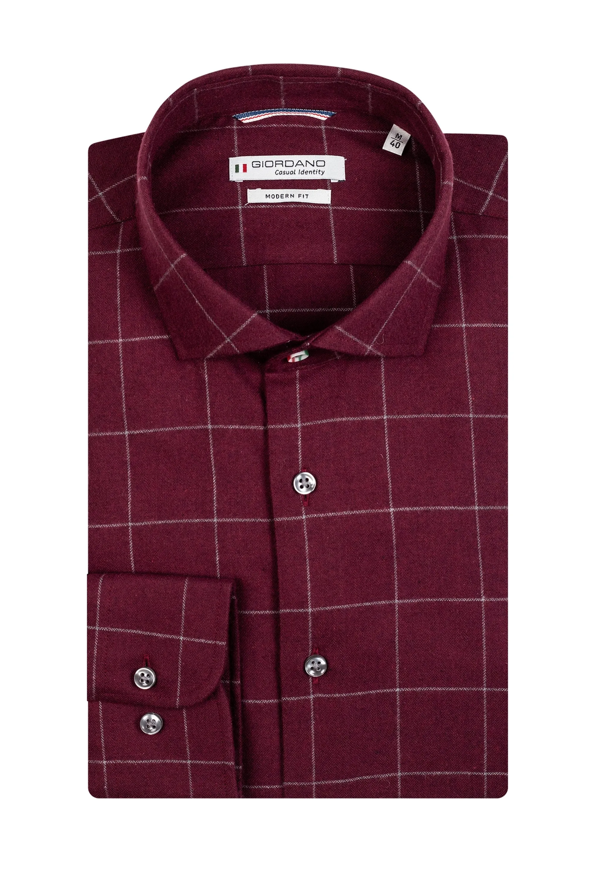 Giordano Long Sleeved Shirt Burgundy Window Pane Check