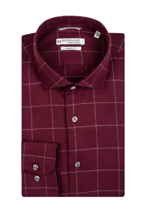 Giordano Long Sleeved Shirt Burgundy Window Pane Check