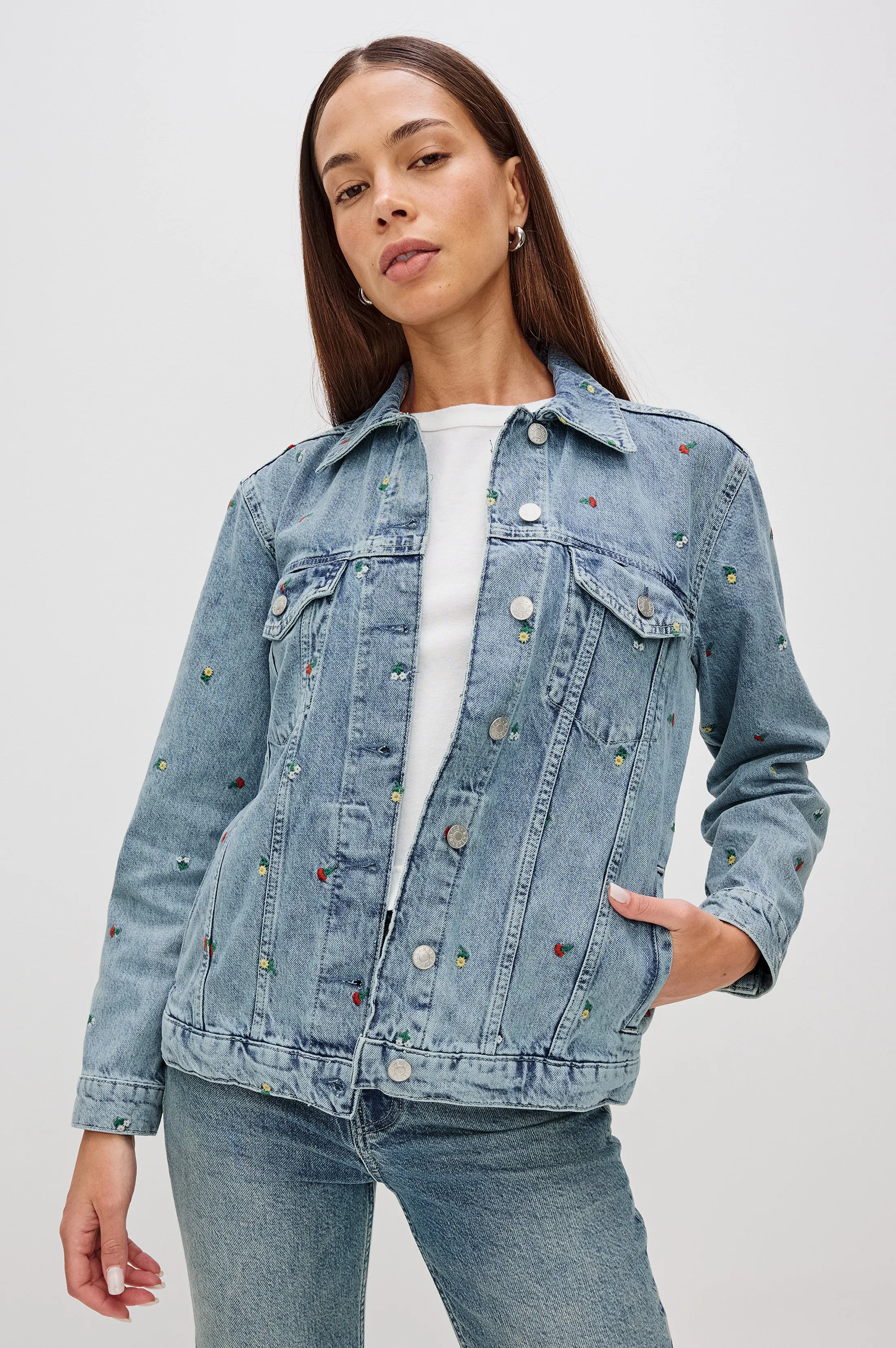 GROVE BOYFRIEND TRUCKER JACKET - FLOWER FIELD Rails