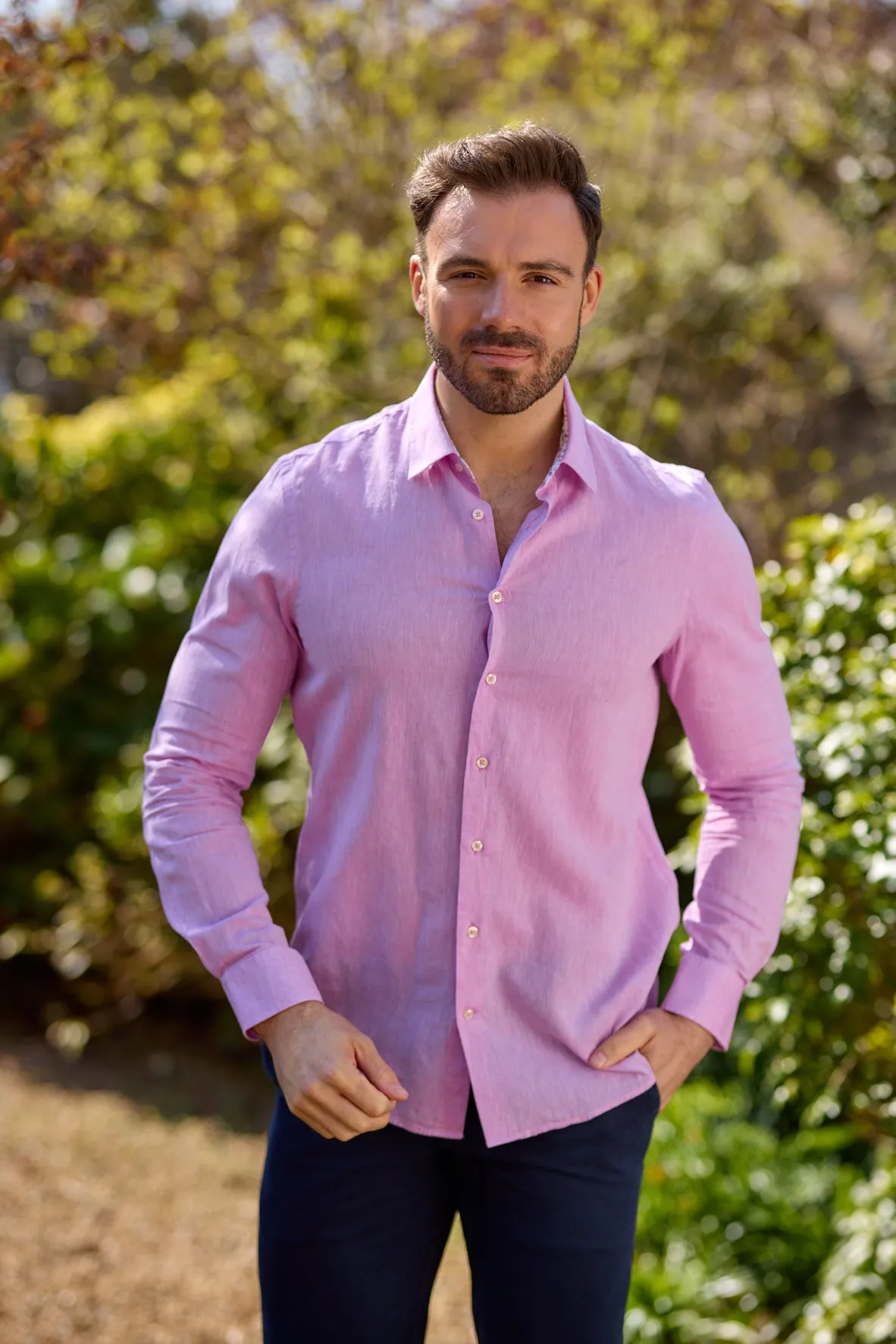 Gun Hill Mens Alfa romeo Linen Shirt - Dark Pink