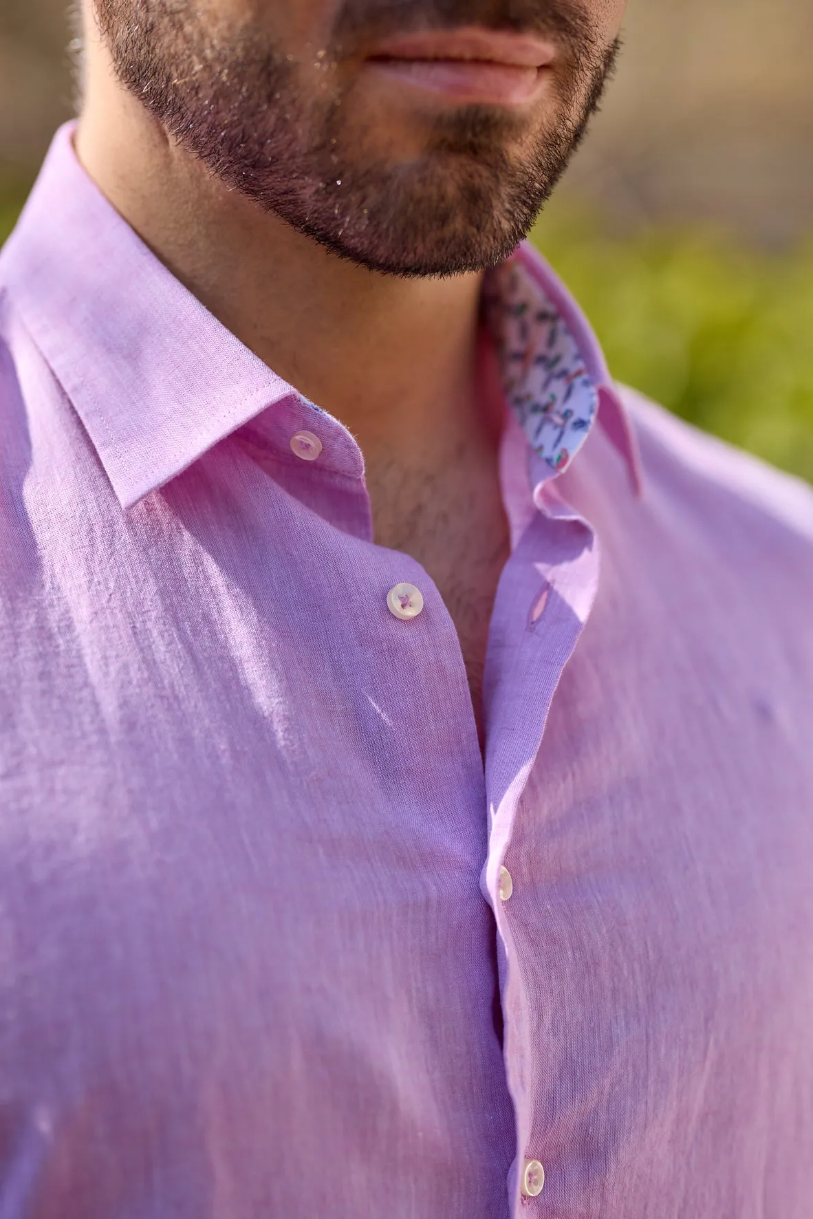 Gun Hill Mens Alfa romeo Linen Shirt - Dark Pink