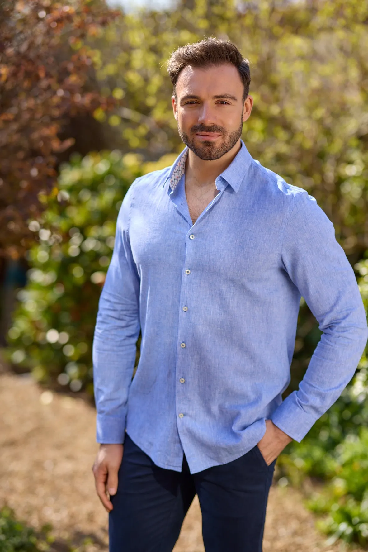 Gun Hill Mens Buick Linen Shirt - Navy