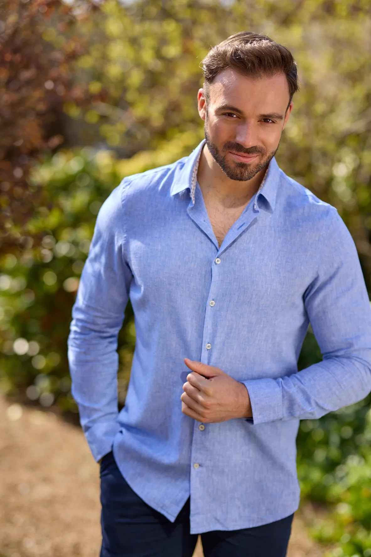 Gun Hill Mens Buick Linen Shirt - Navy