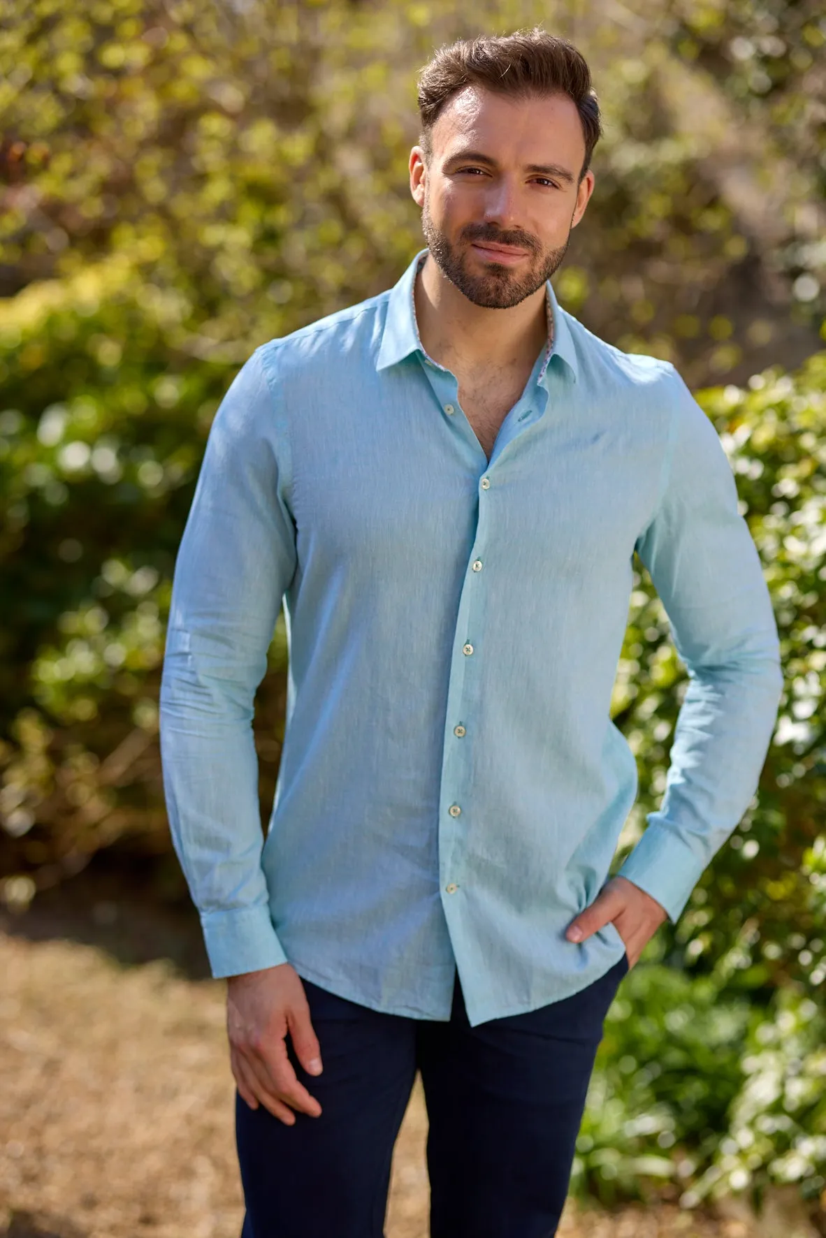 Gun Hill Mens Cadillac Linen Shirt - Green