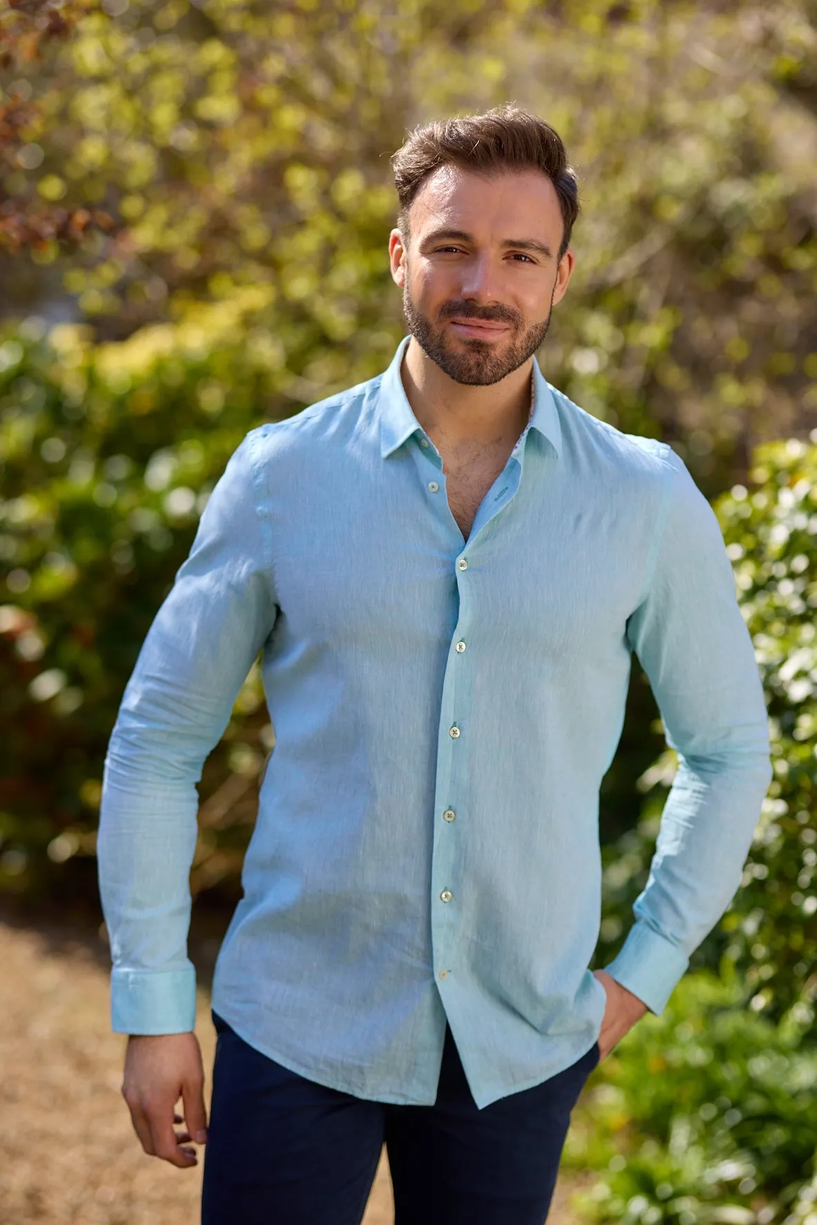 Gun Hill Mens Cadillac Linen Shirt - Green