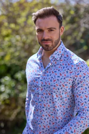 Gun Hill  Mens Moretti Linen Shirt - Blue crabs