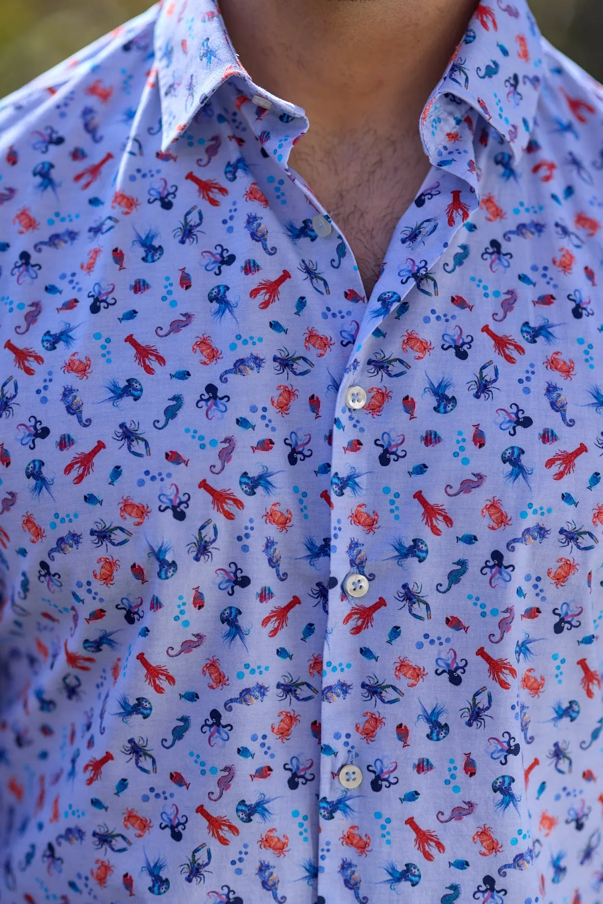 Gun Hill  Mens Moretti Linen Shirt - Blue crabs