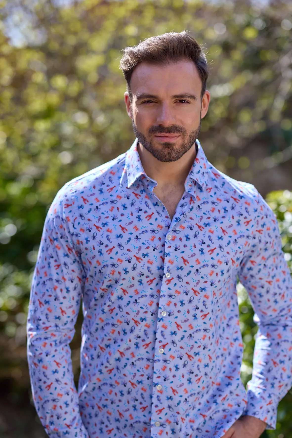 Gun Hill  Mens Moretti Linen Shirt - Blue crabs