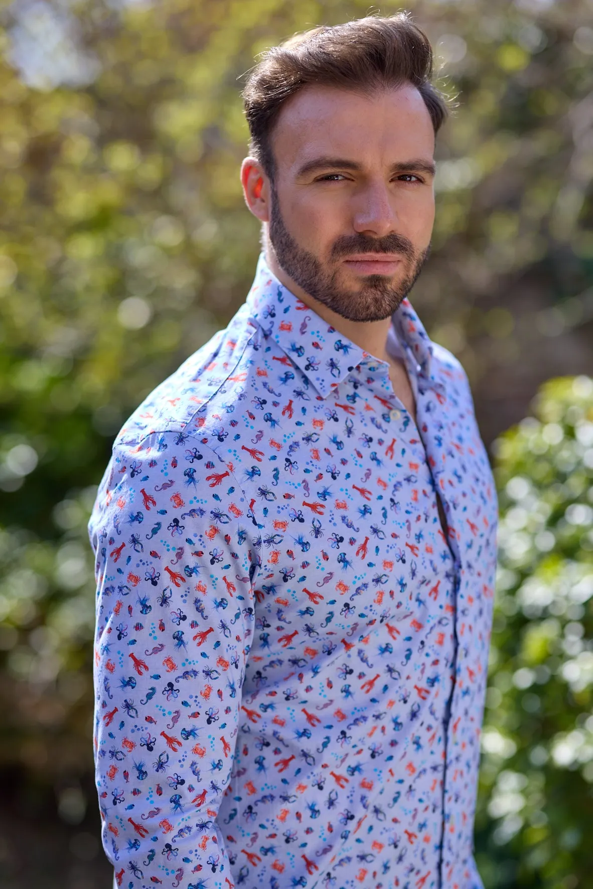 Gun Hill  Mens Moretti Linen Shirt - Blue crabs