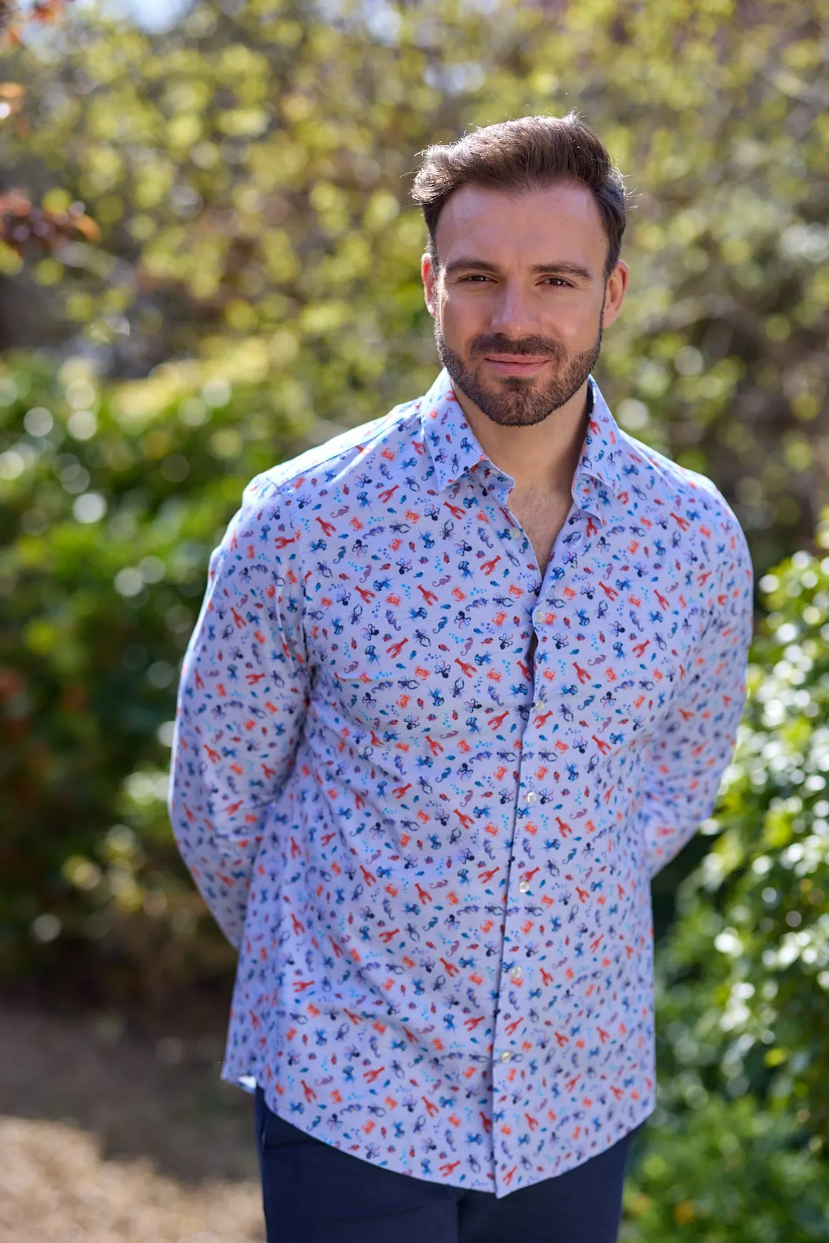 Gun Hill  Mens Moretti Linen Shirt - Blue crabs