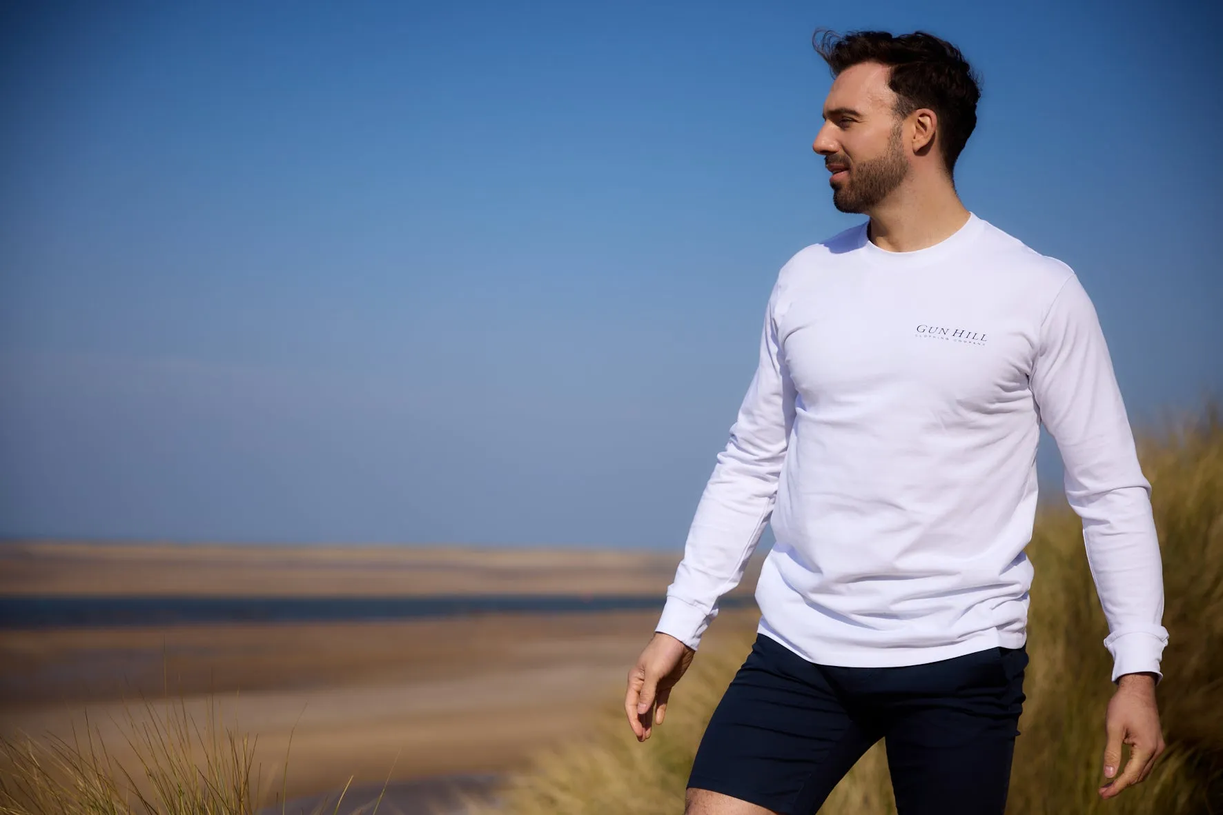 Gun Hill Mens Paddle Long Sleeve Tee - White or Petrol Blue