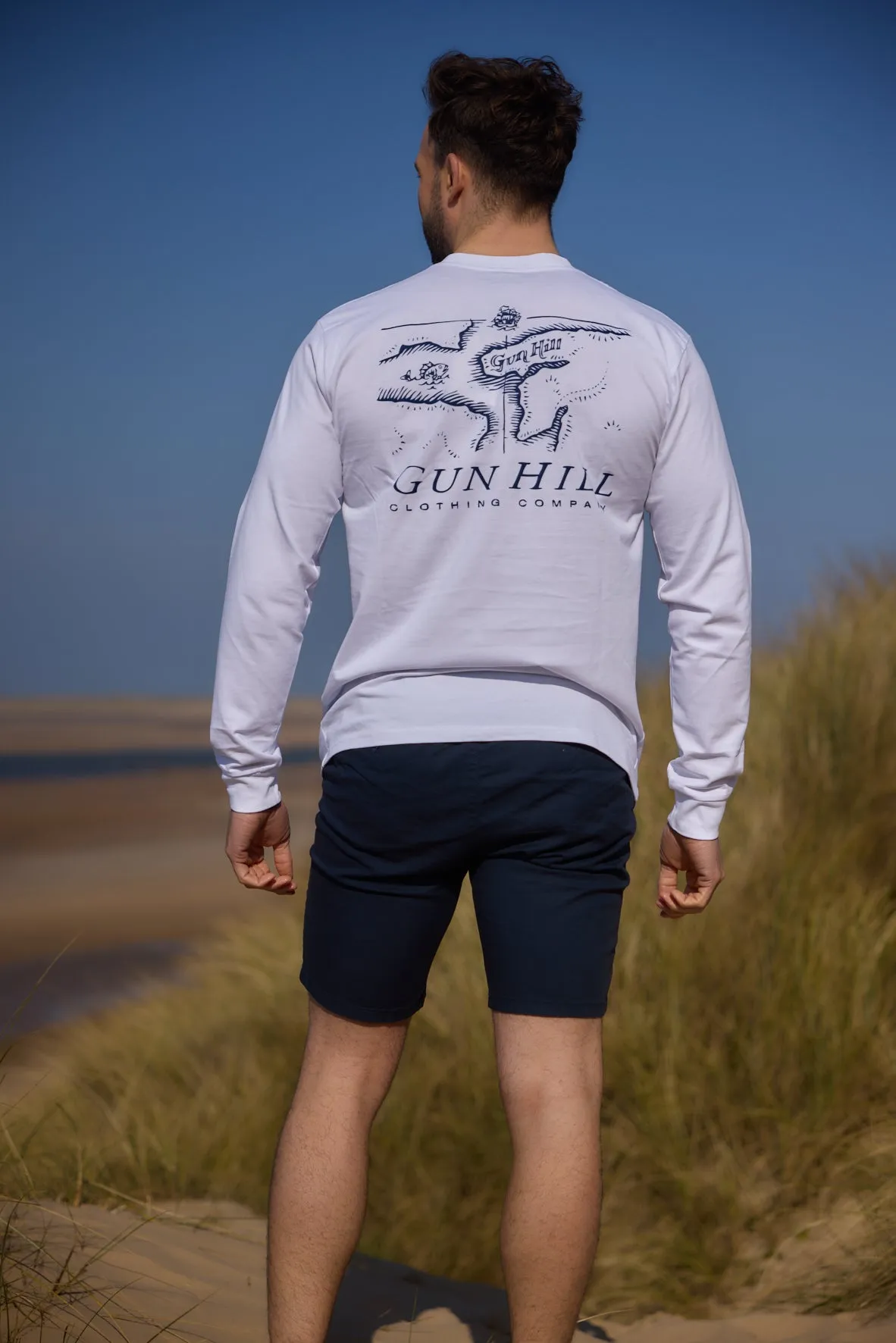 Gun Hill Mens Paddle Long Sleeve Tee - White or Petrol Blue