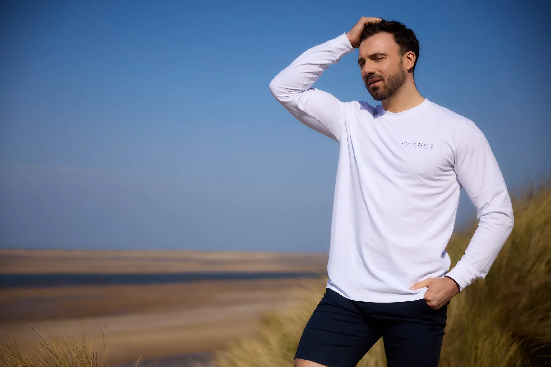 Gun Hill Mens Paddle Long Sleeve Tee - White or Petrol Blue