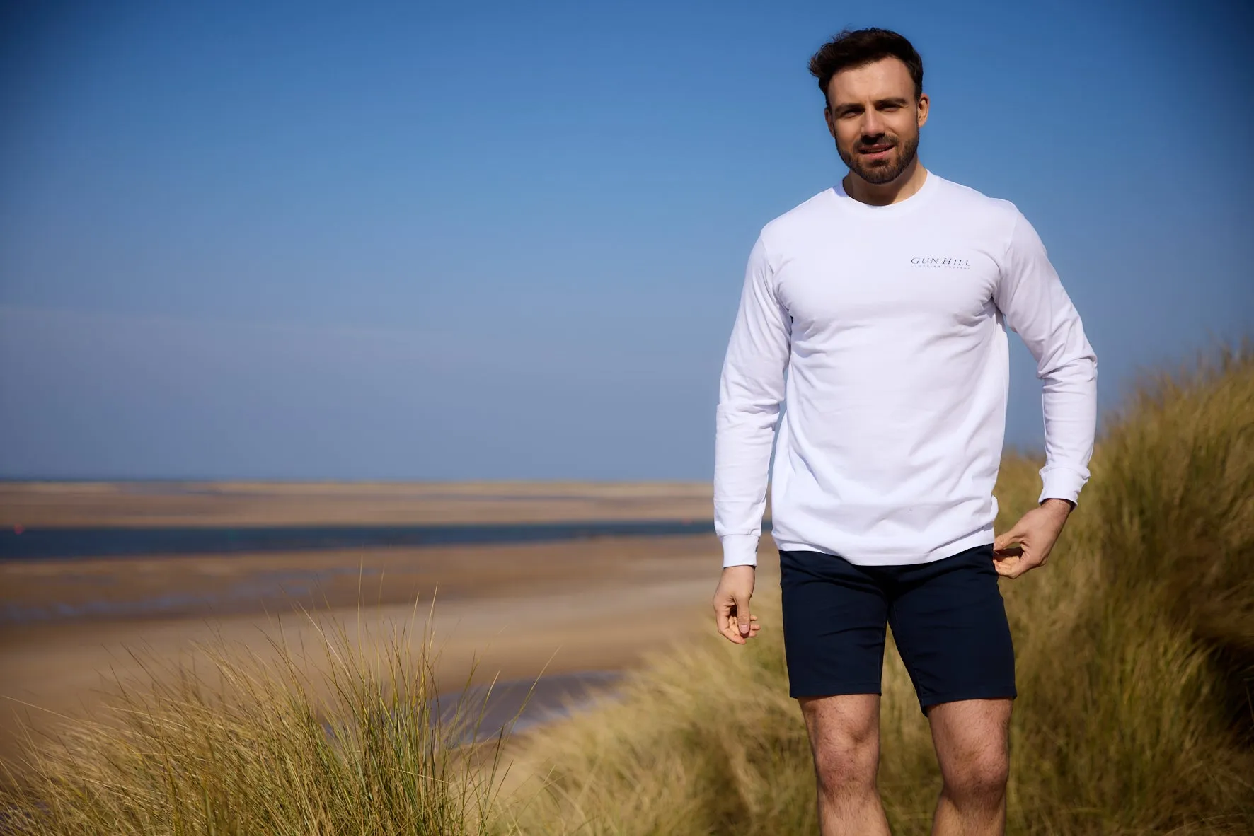 Gun Hill Mens Paddle Long Sleeve Tee - White or Petrol Blue