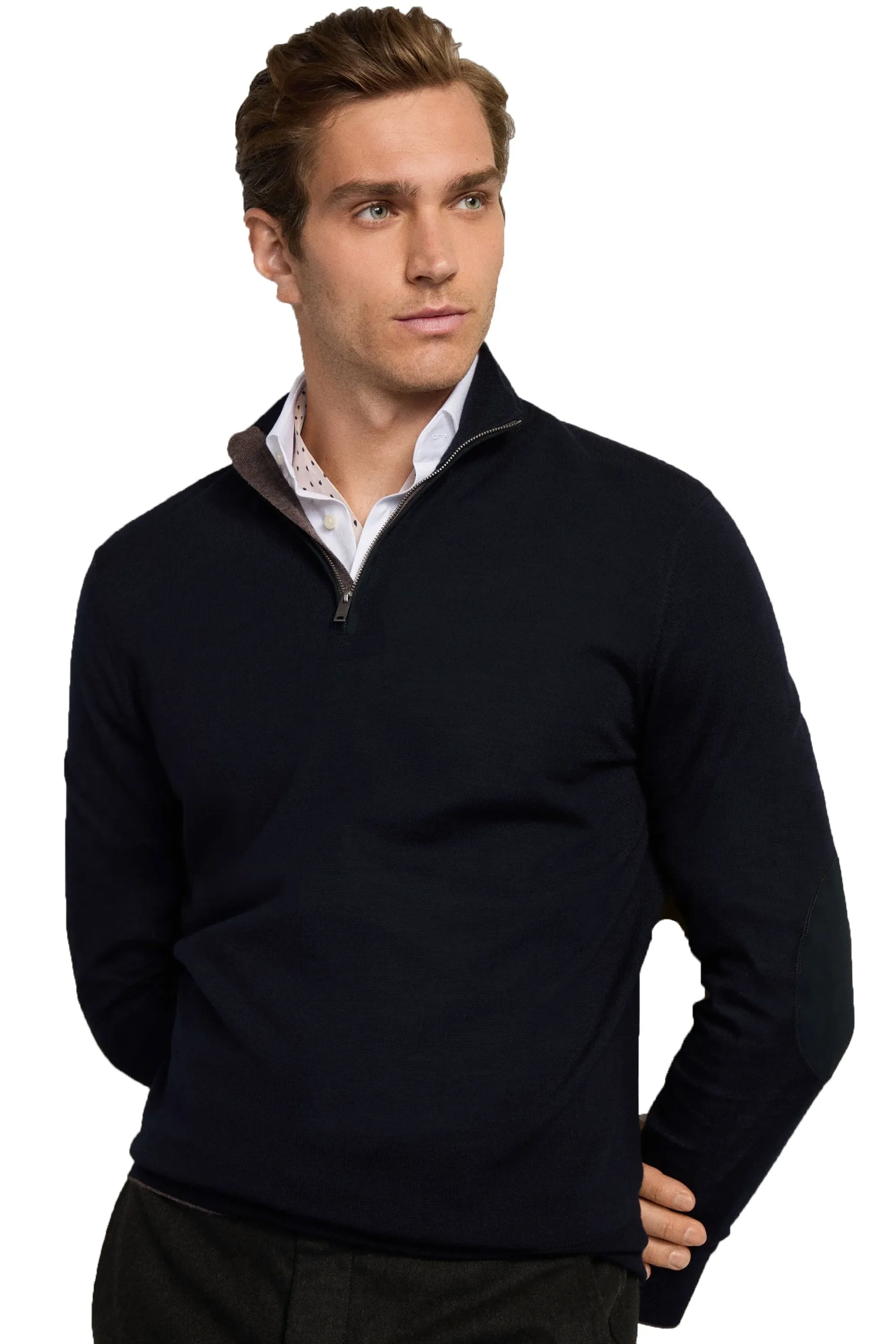 Hackett Merino Silk Half Zip Midnight Blue
