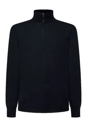 Hackett Merino Silk Half Zip Midnight Blue