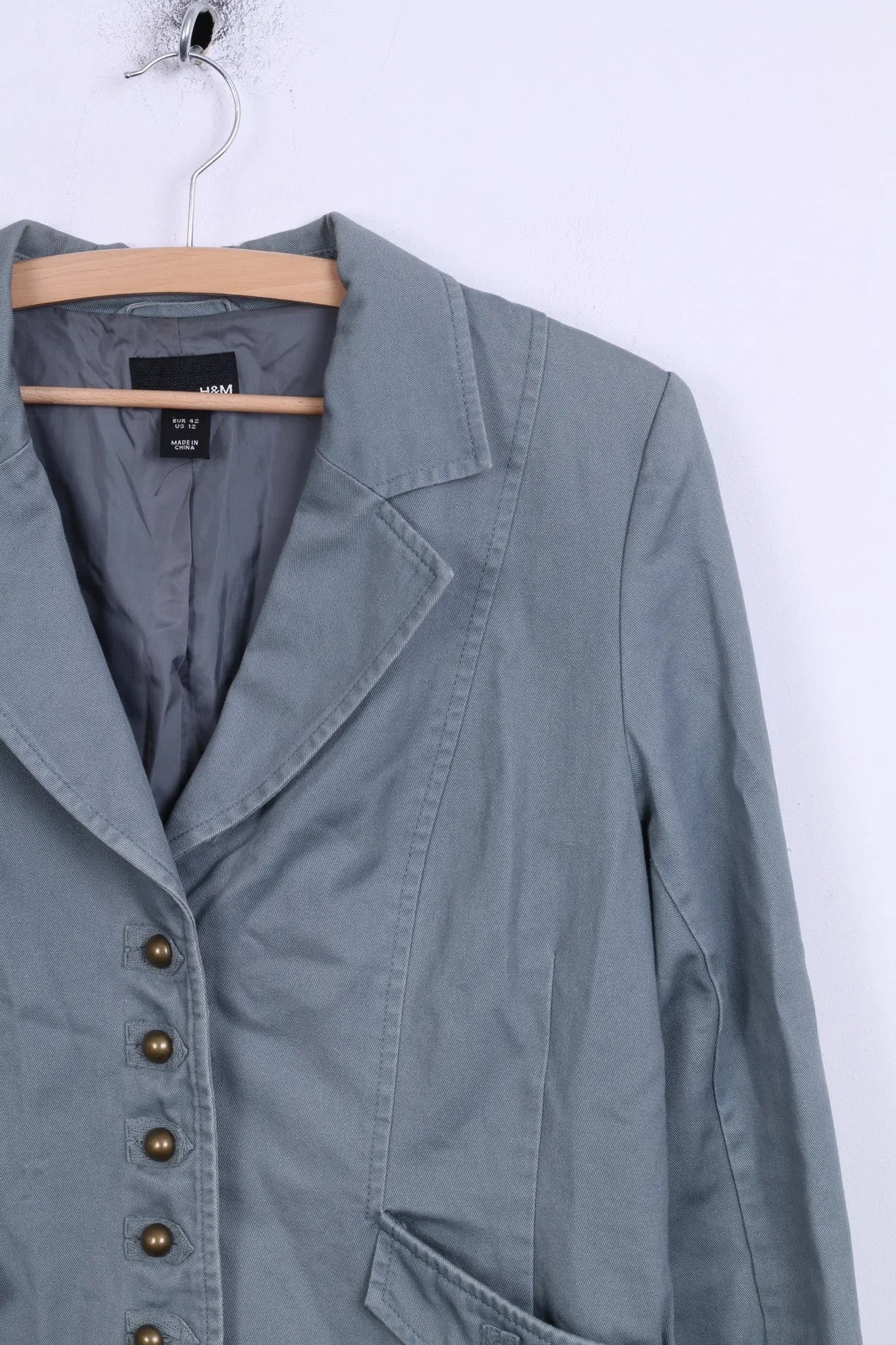 H&M Womens 42 XL Blazer Single Breasted Turquoise Cotton