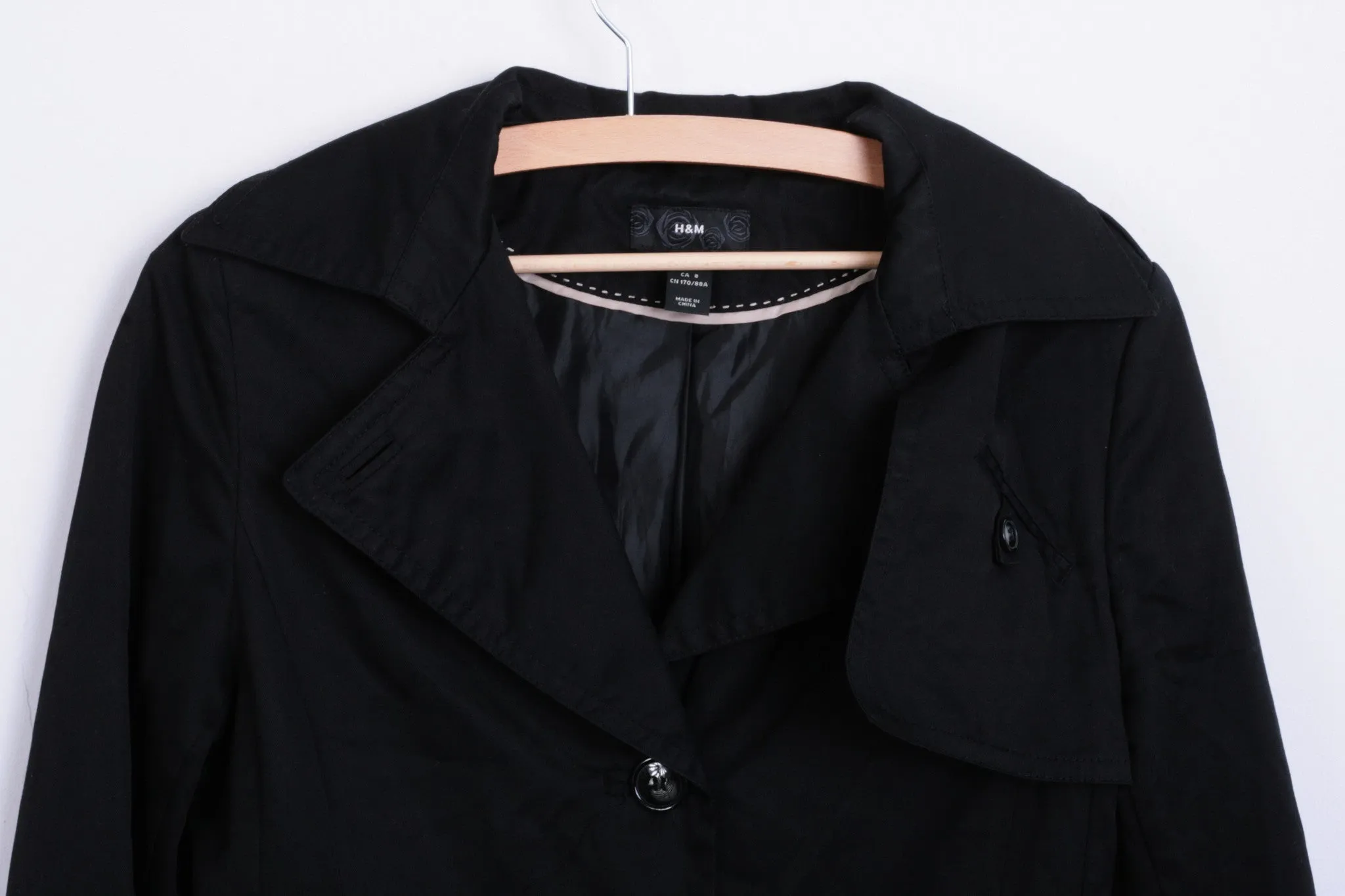 H&M Womens 8 M Jacket Coat Black Long Single Breasted