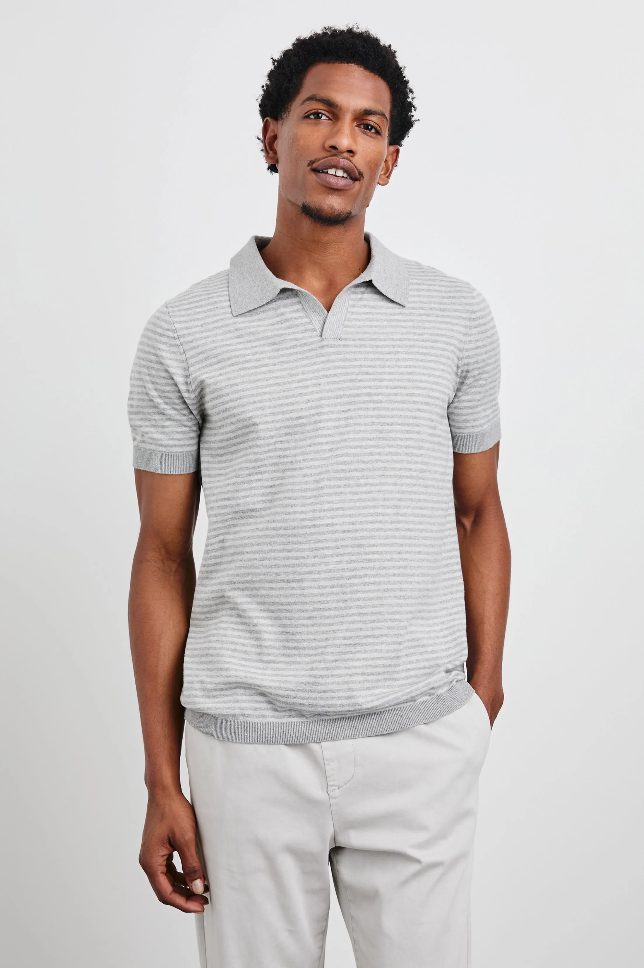 HAYDEN POLO SHIRT - HEATHER GREY STRIPE Rails