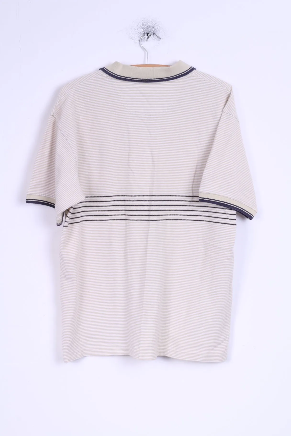 Head Mens L Polo Shirt Beige Striped Detailed Buttons Cotton