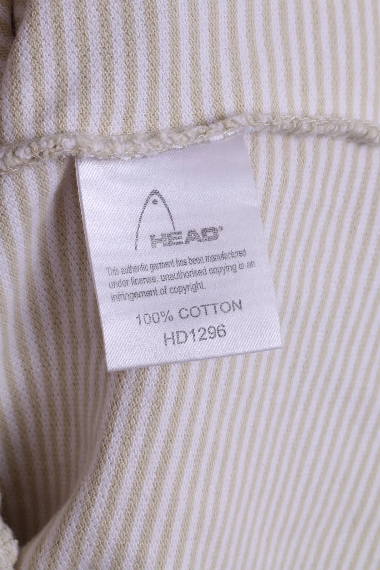 Head Mens L Polo Shirt Beige Striped Detailed Buttons Cotton