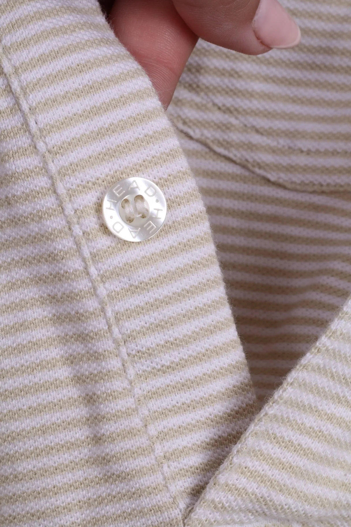 Head Mens L Polo Shirt Beige Striped Detailed Buttons Cotton