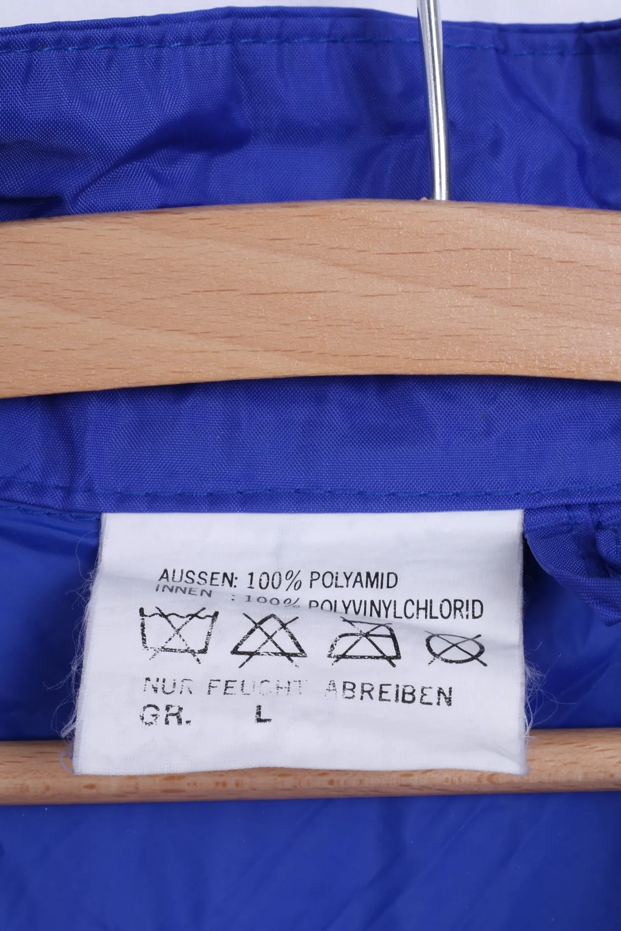 Hedo Mens L Rain Jacket Blue Nylon Waterproof Hidden Hood Lightweight Top