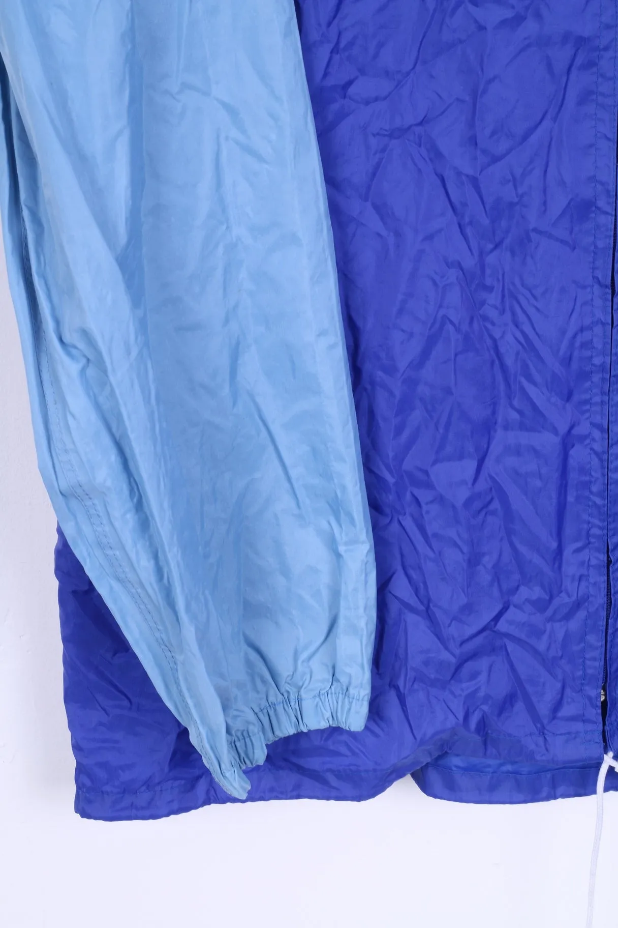 Hedo Mens L Rain Jacket Blue Nylon Waterproof Hidden Hood Lightweight Top