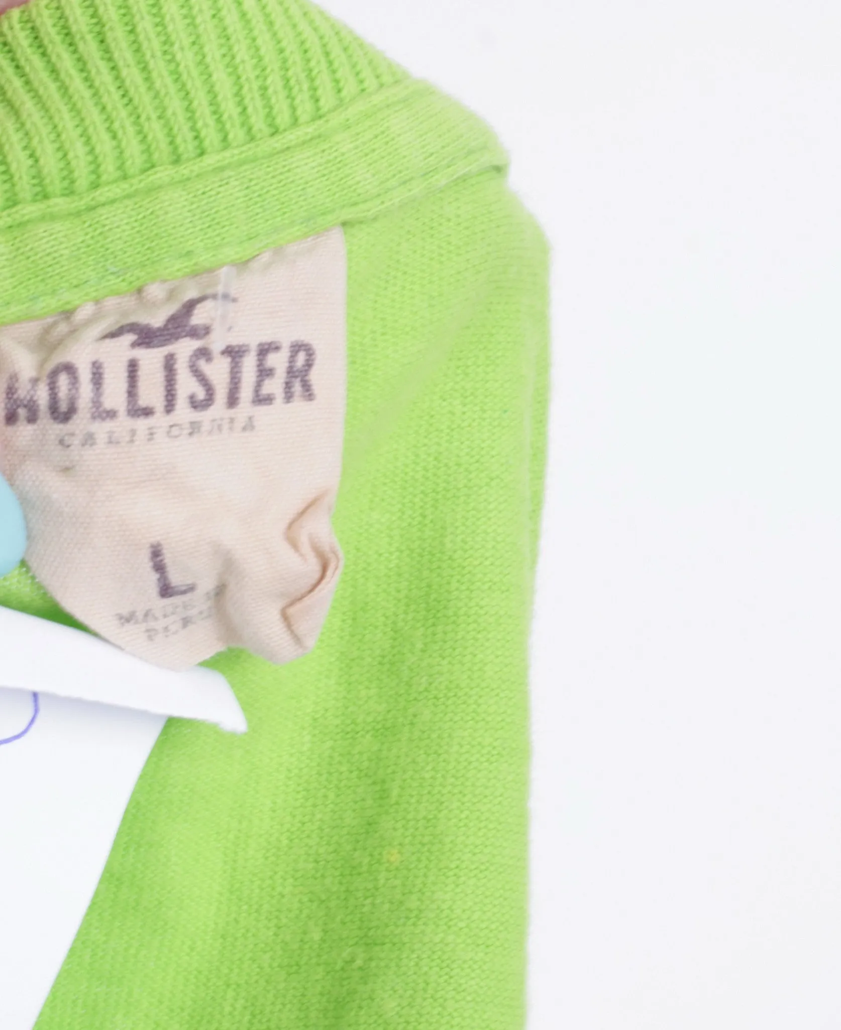 Hollister California Mens L Shirt Green Crew Neck Cotton Summer