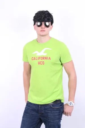 Hollister California Mens L Shirt Green Crew Neck Cotton Summer