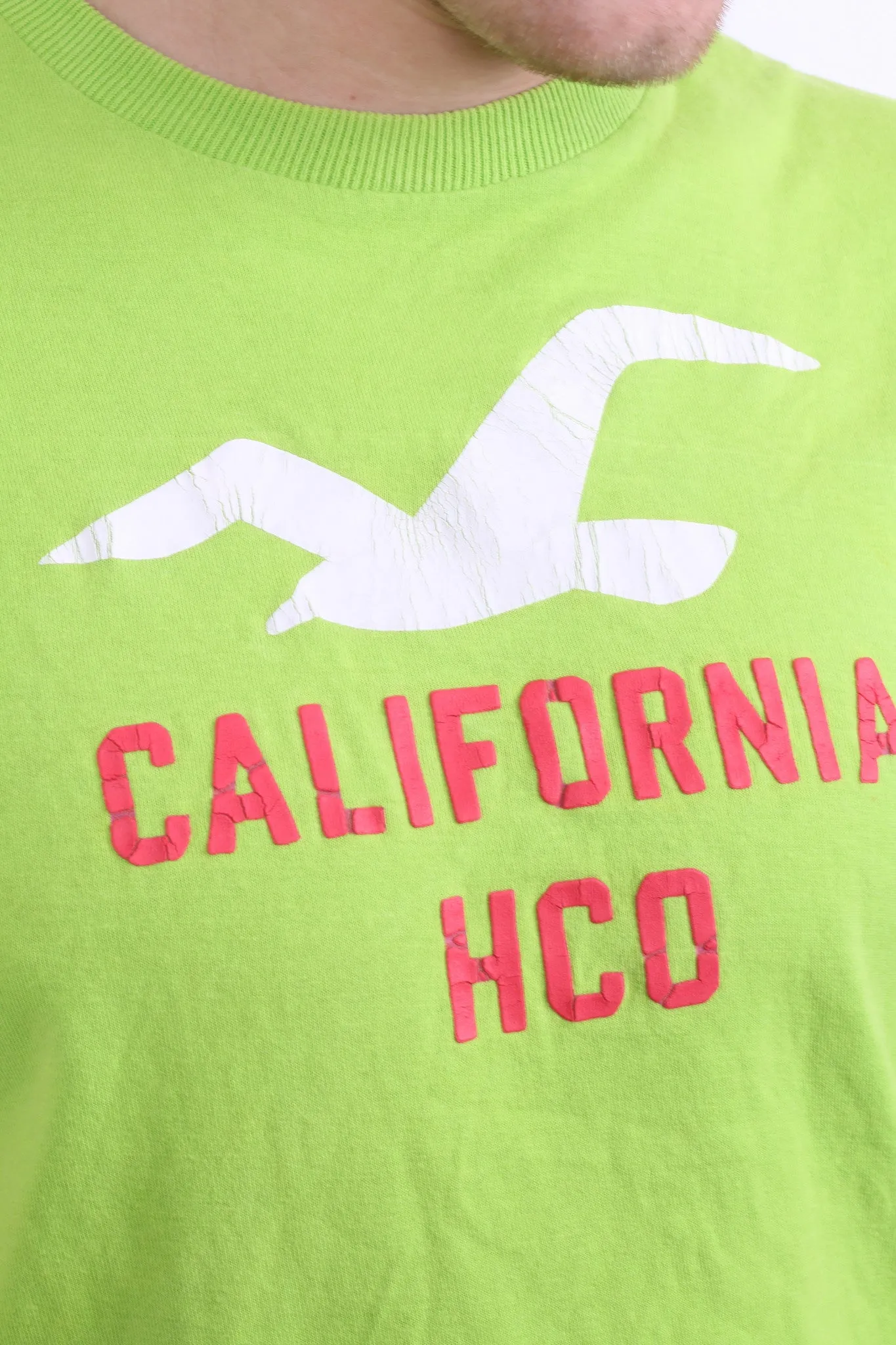 Hollister California Mens L Shirt Green Crew Neck Cotton Summer