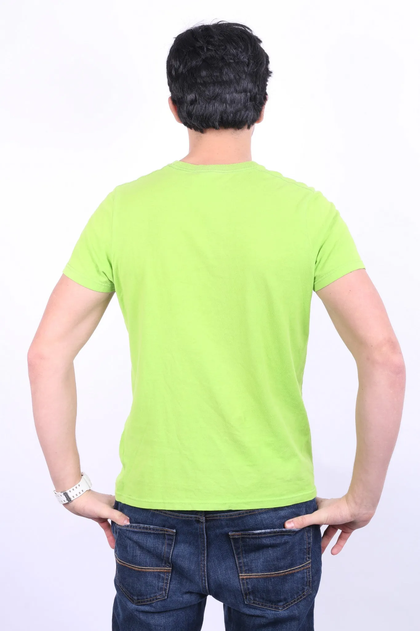 Hollister California Mens L Shirt Green Crew Neck Cotton Summer