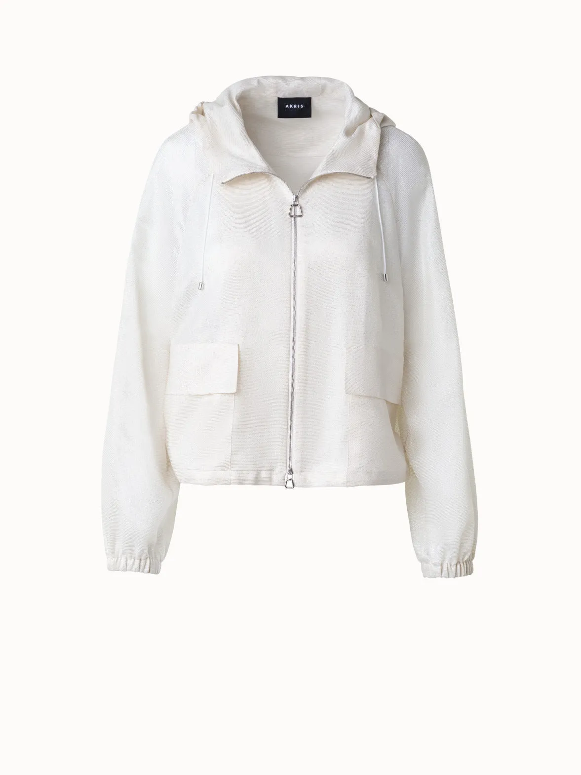 Hooded Silk Blouson with Lurex Stripes Akris