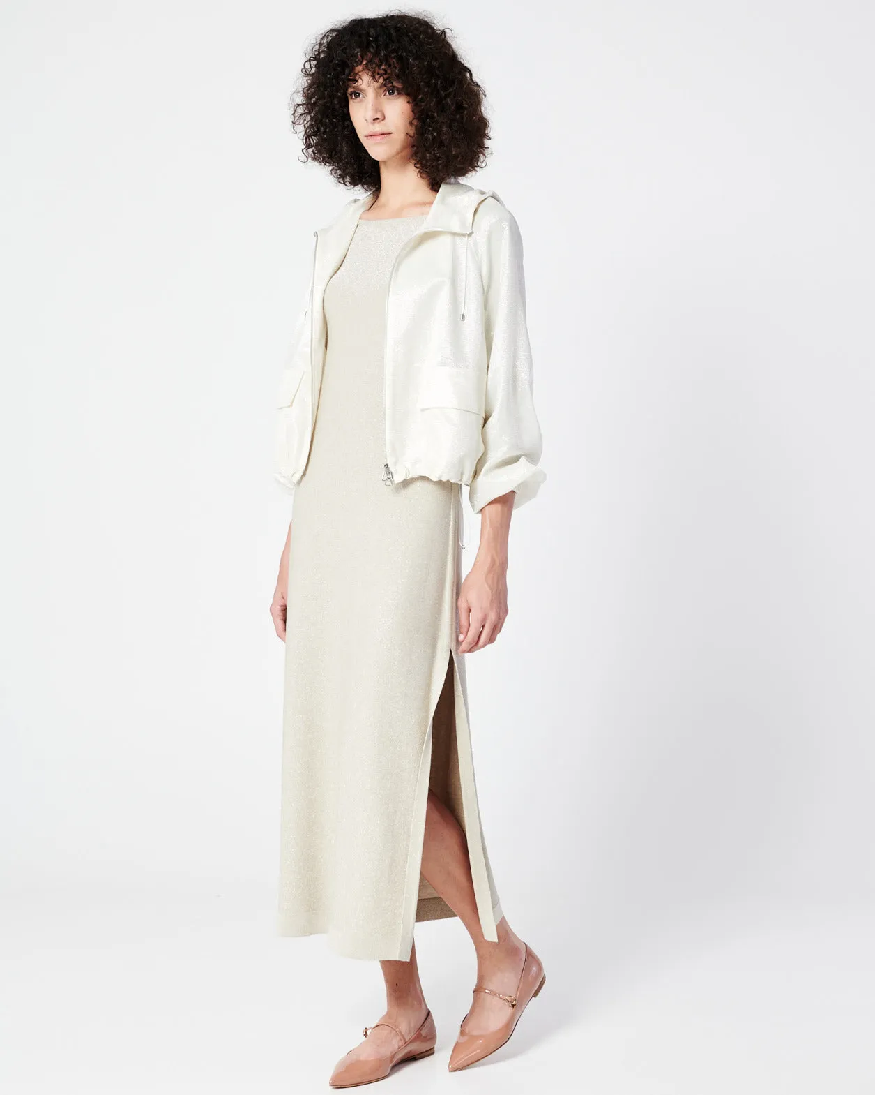 Hooded Silk Blouson with Lurex Stripes Akris