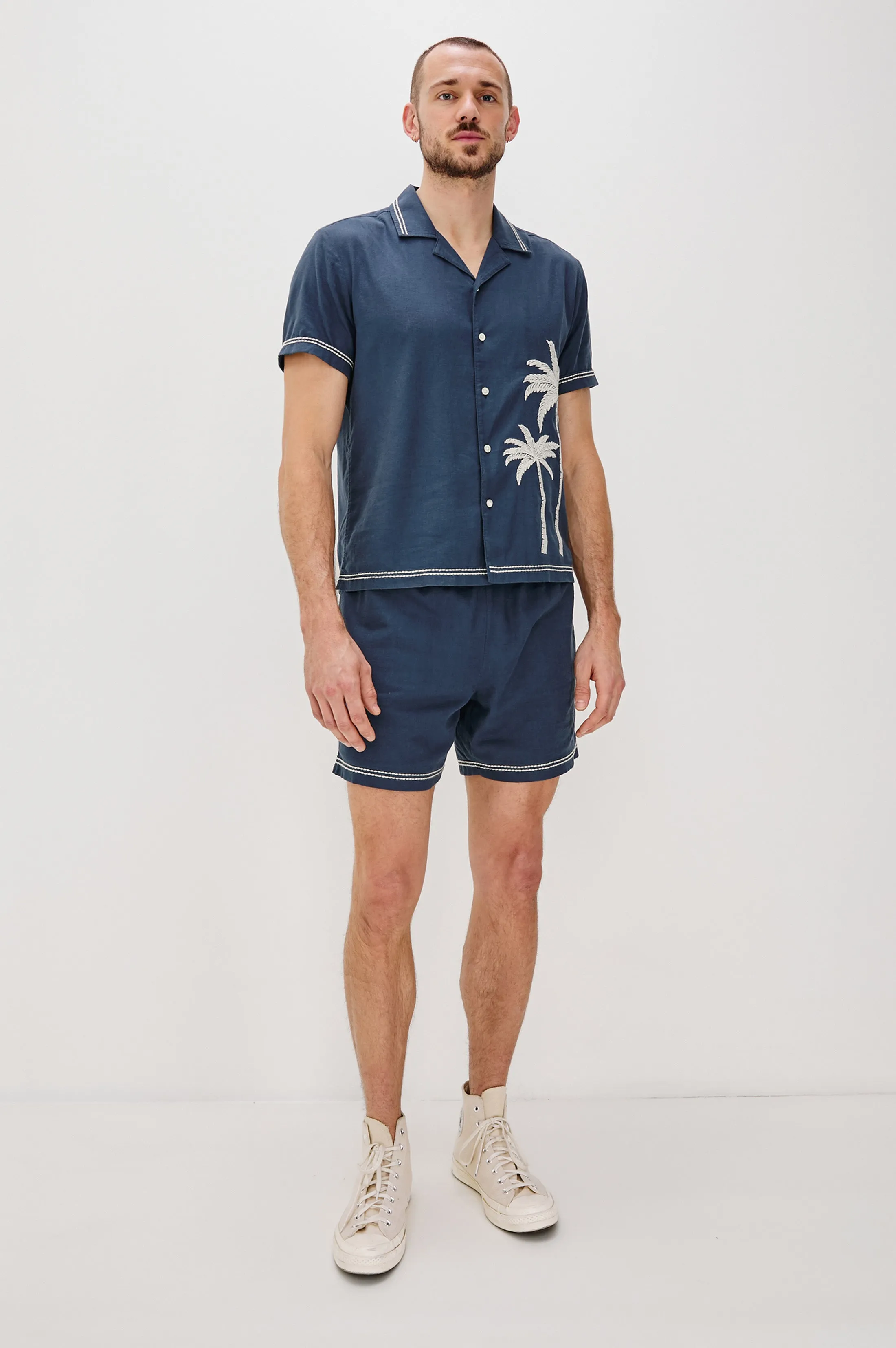 HUDSON SHORT - NAVY WHITE PALM Rails