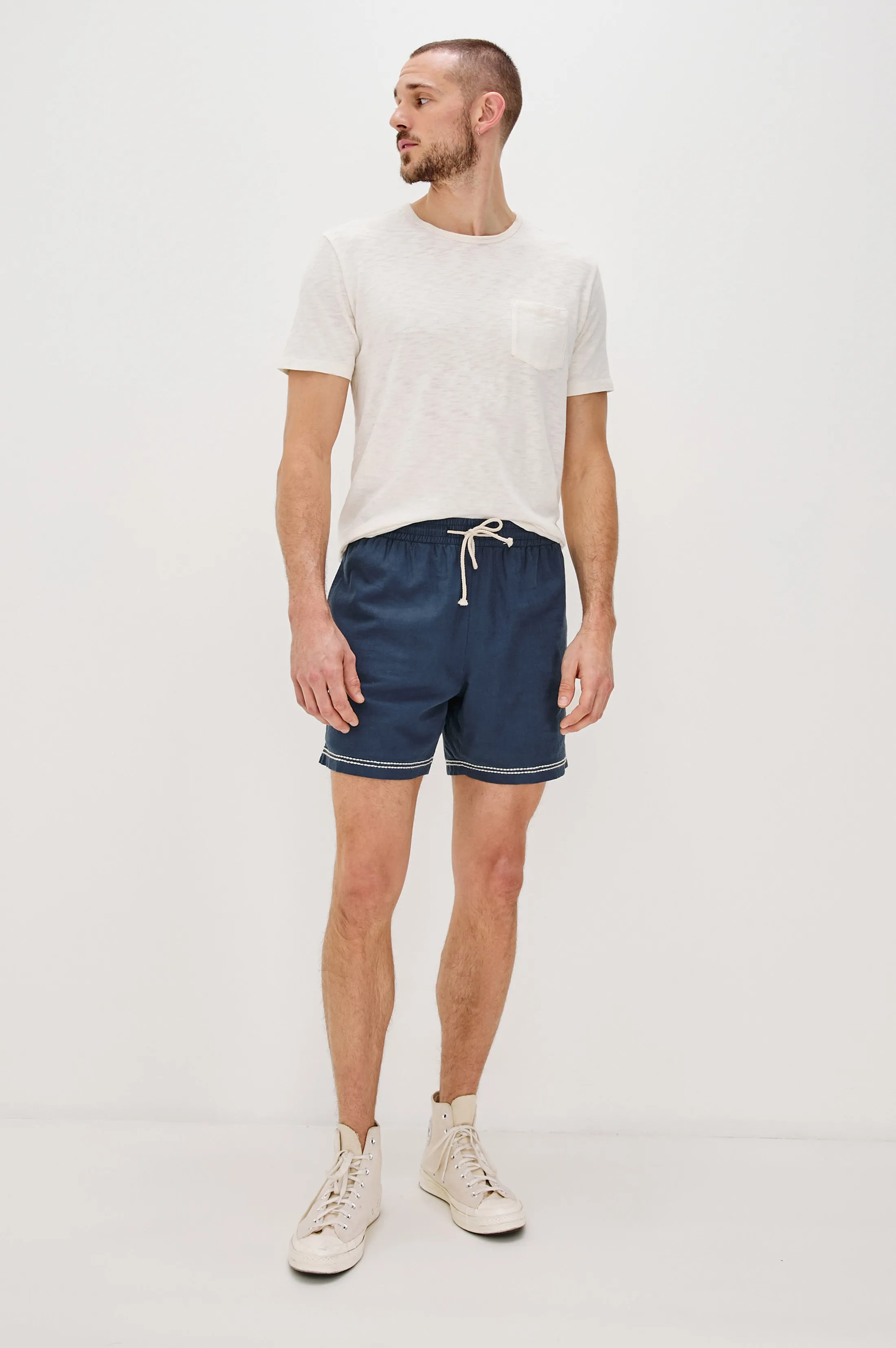 HUDSON SHORT - NAVY WHITE PALM Rails