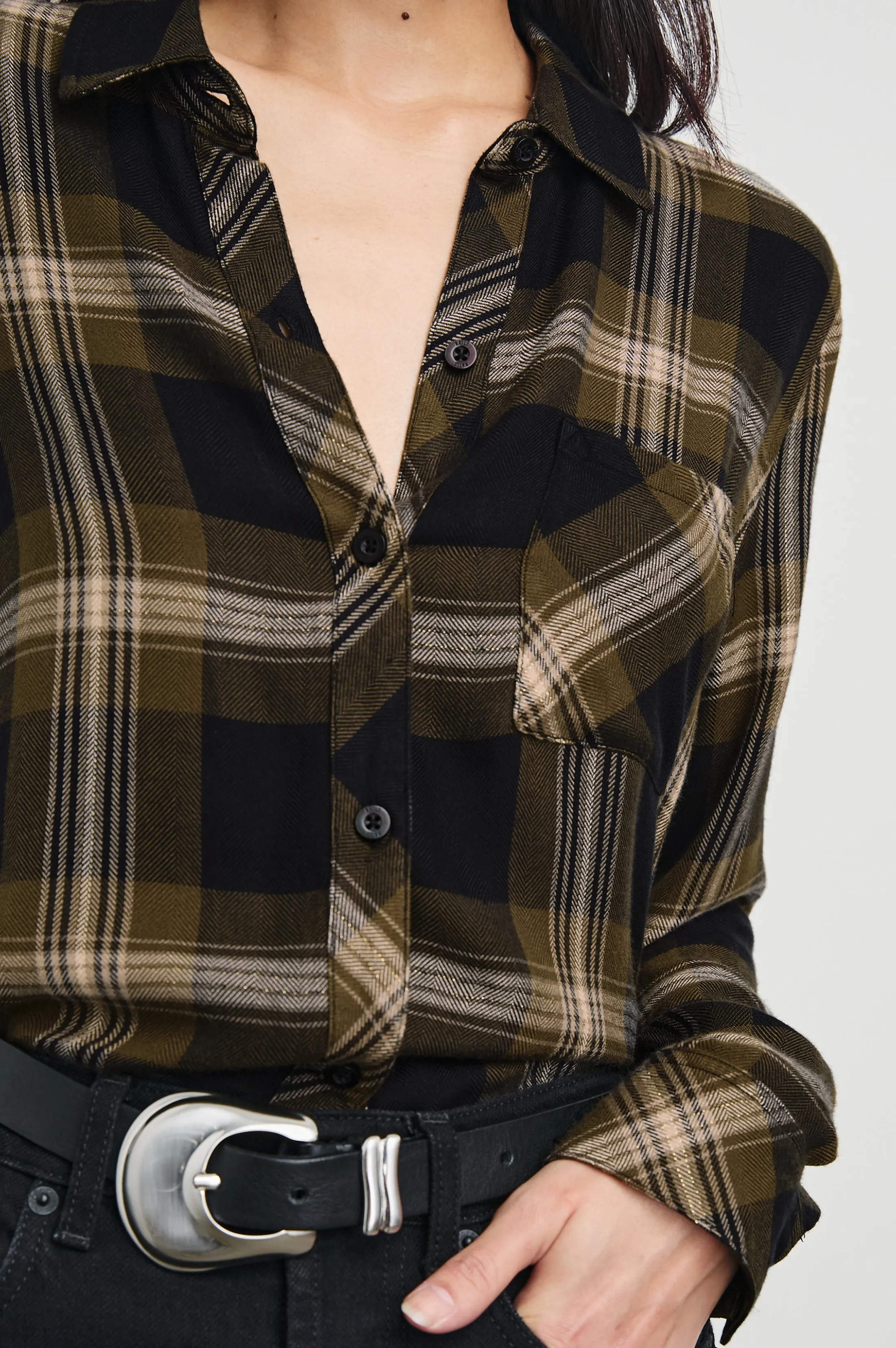 HUNTER SHIRT - BLACK CARMEL LUREX Rails