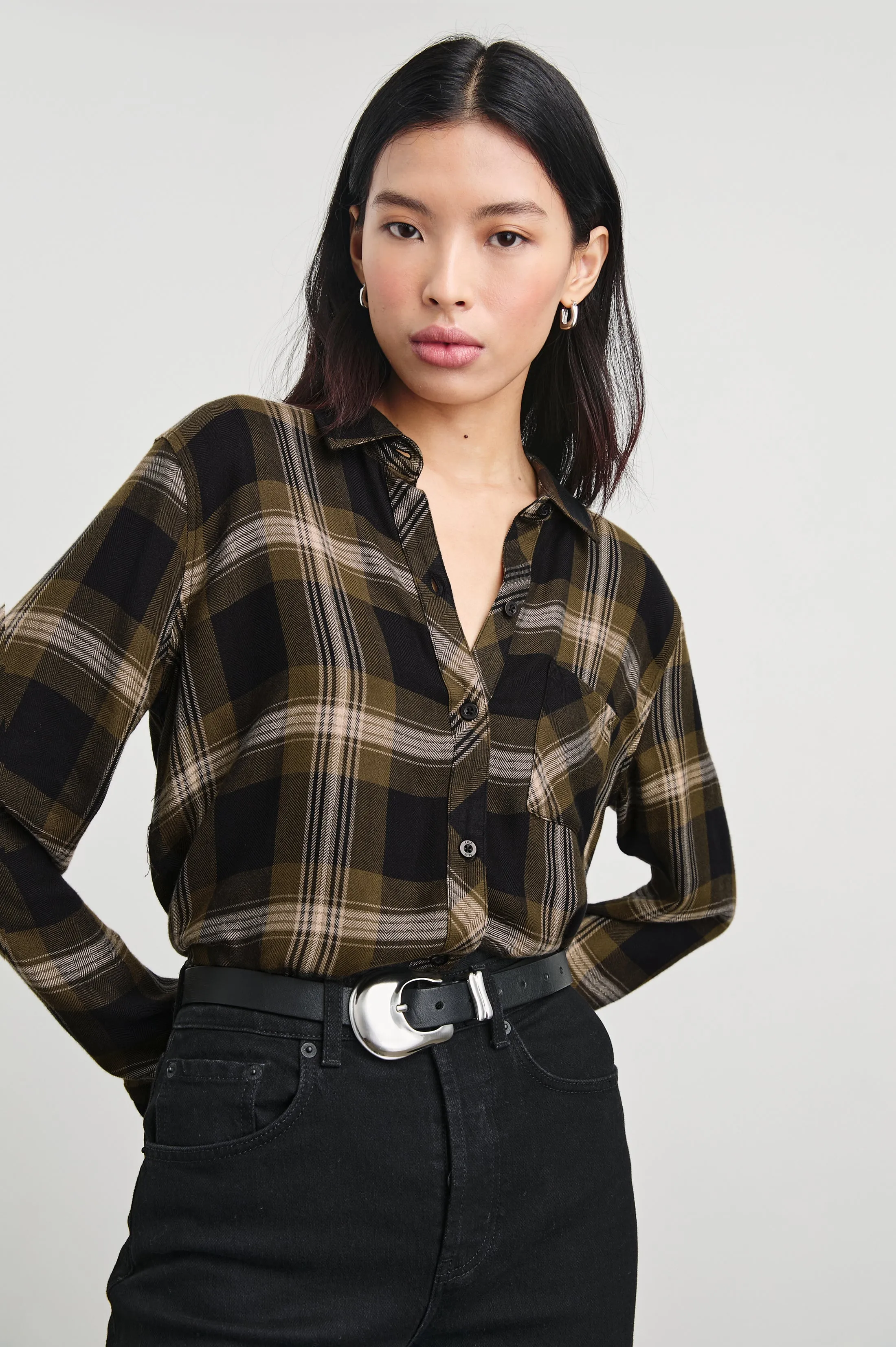 HUNTER SHIRT - BLACK CARMEL LUREX Rails